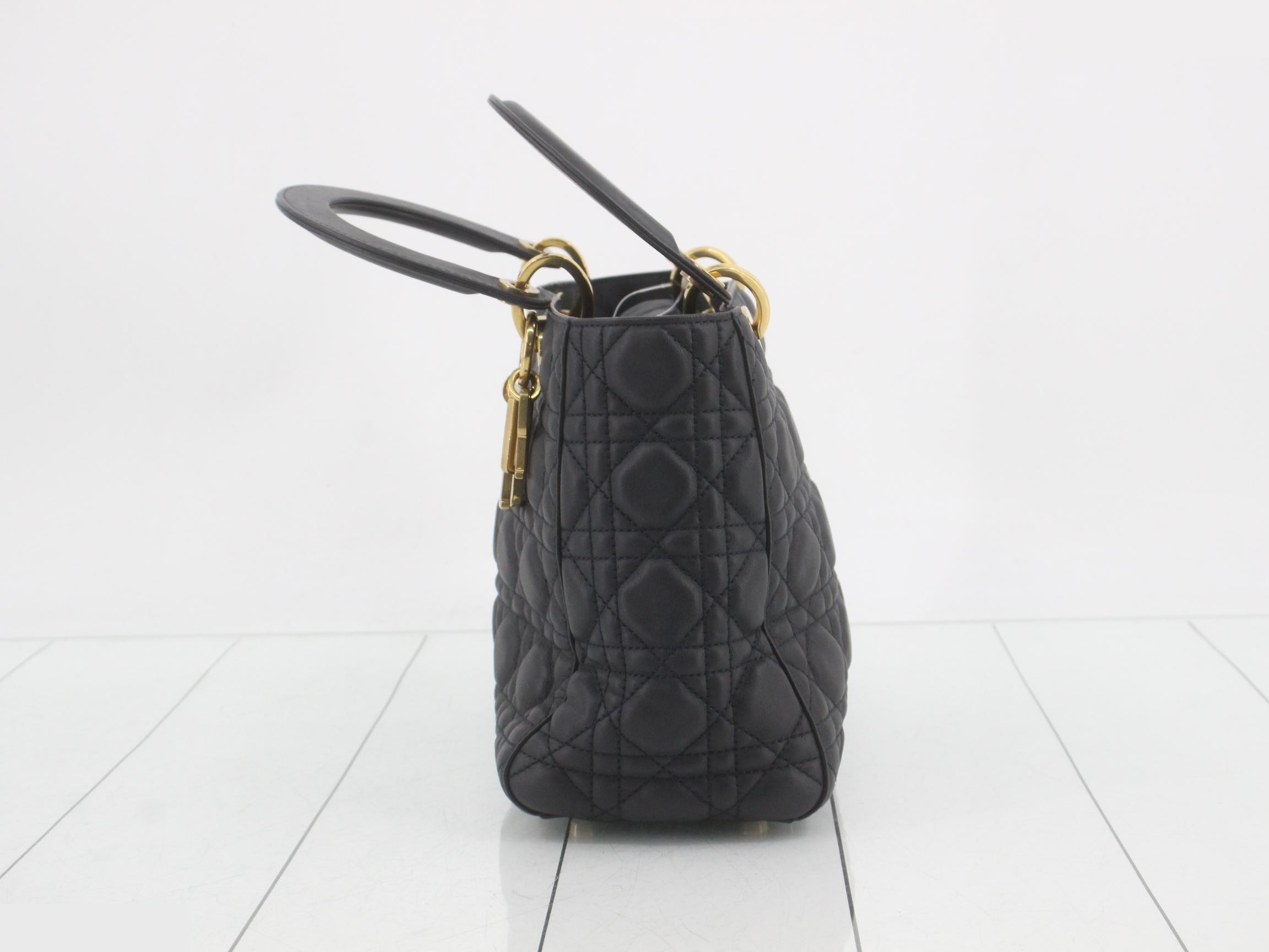 Lady Dior Cannage Leather Black Shoulder Handbag — view 3