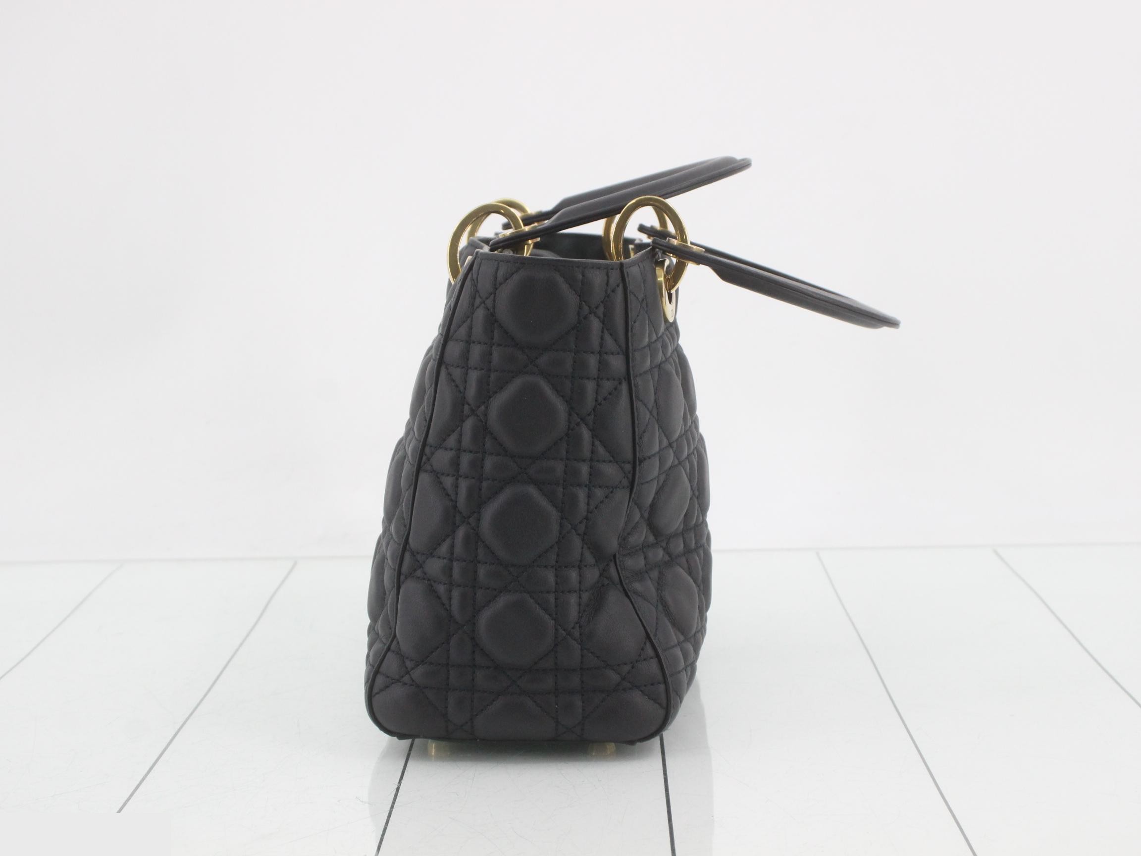 Lady Dior Cannage Leather Black Shoulder Handbag — view 4