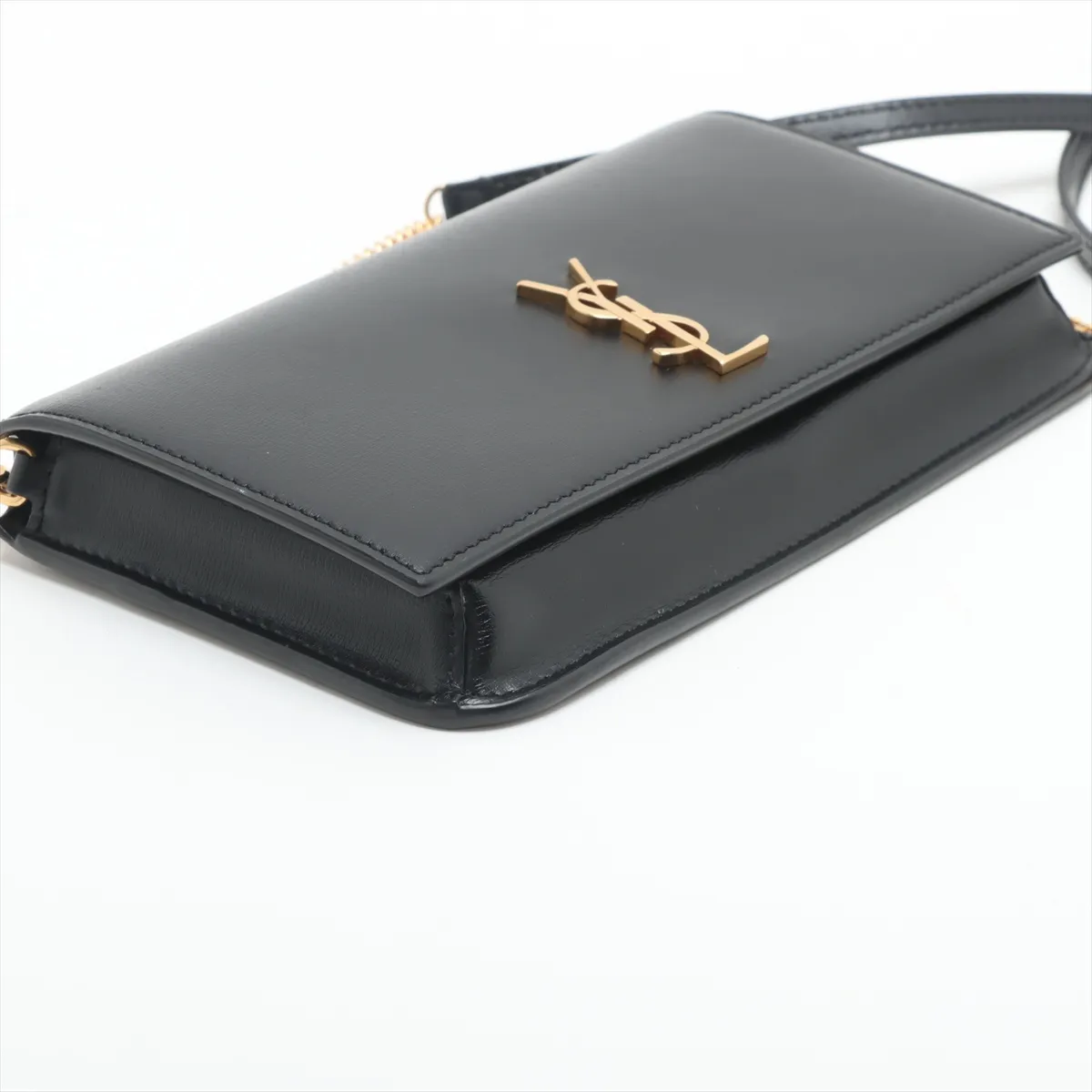 Leather Chain Shoulder Bag Black 635095 — view 4