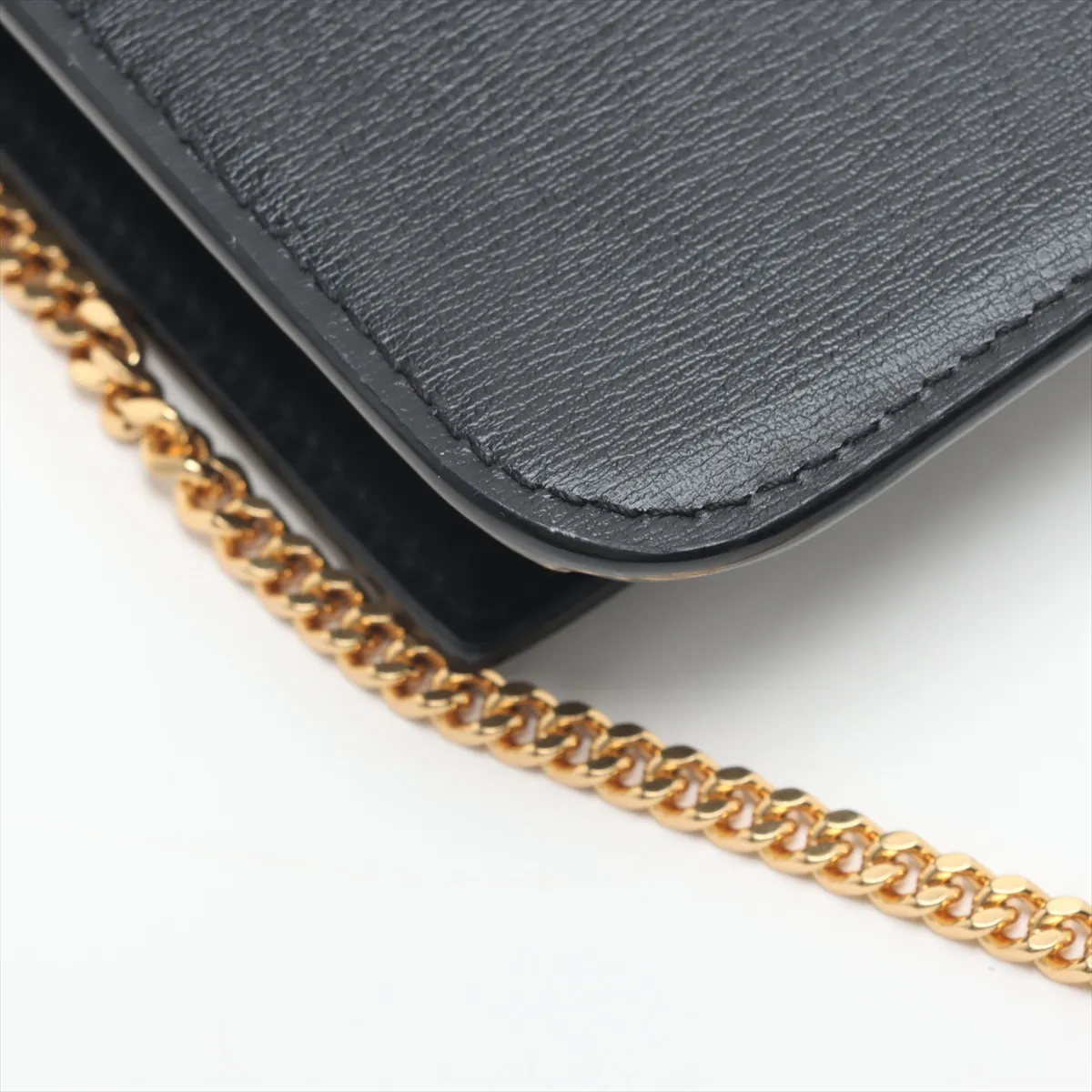 Leather Chain Shoulder Bag Black 635095 — view 8