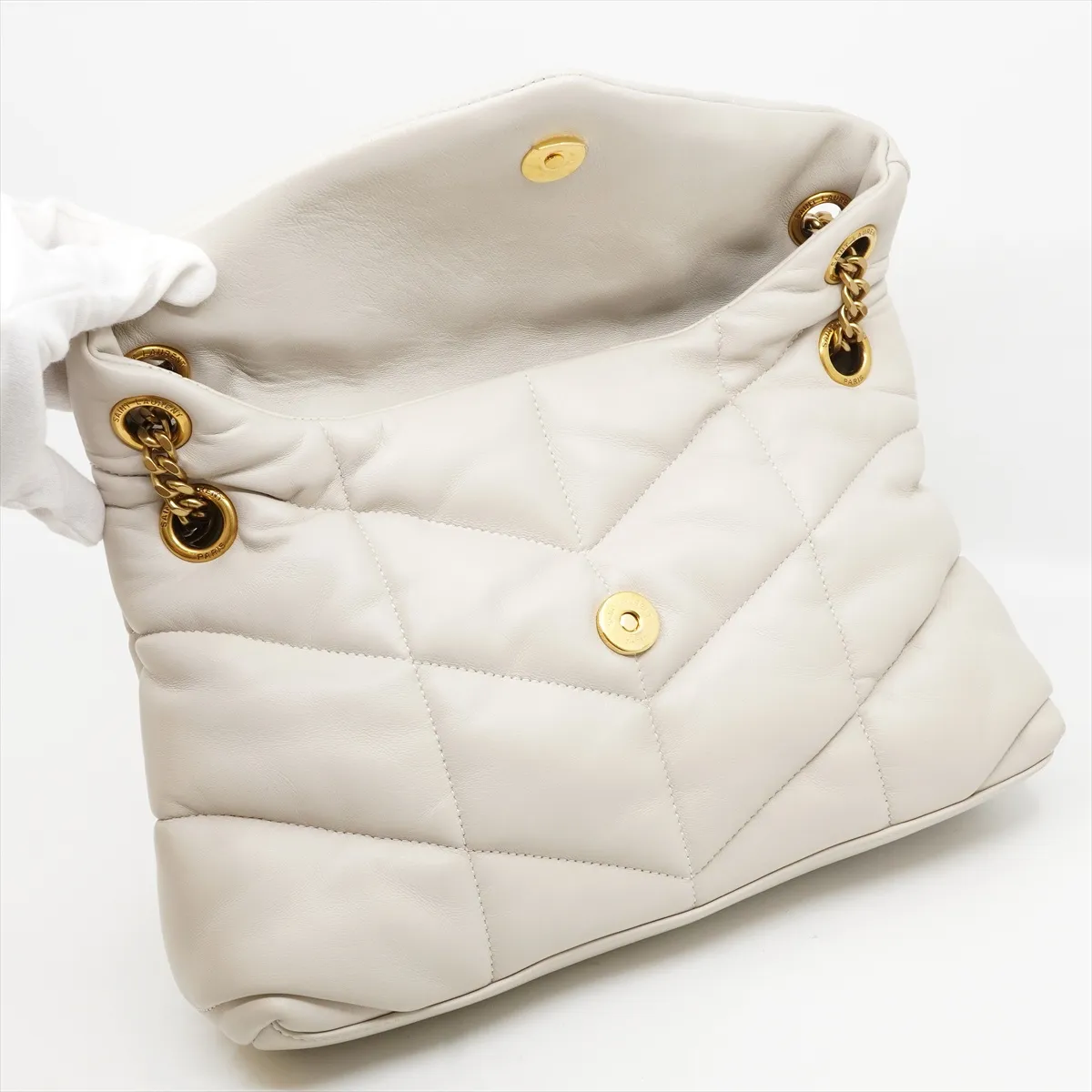 Lulu Puffer Lambskin Chain Shoulder Bag White 577476 — view 7
