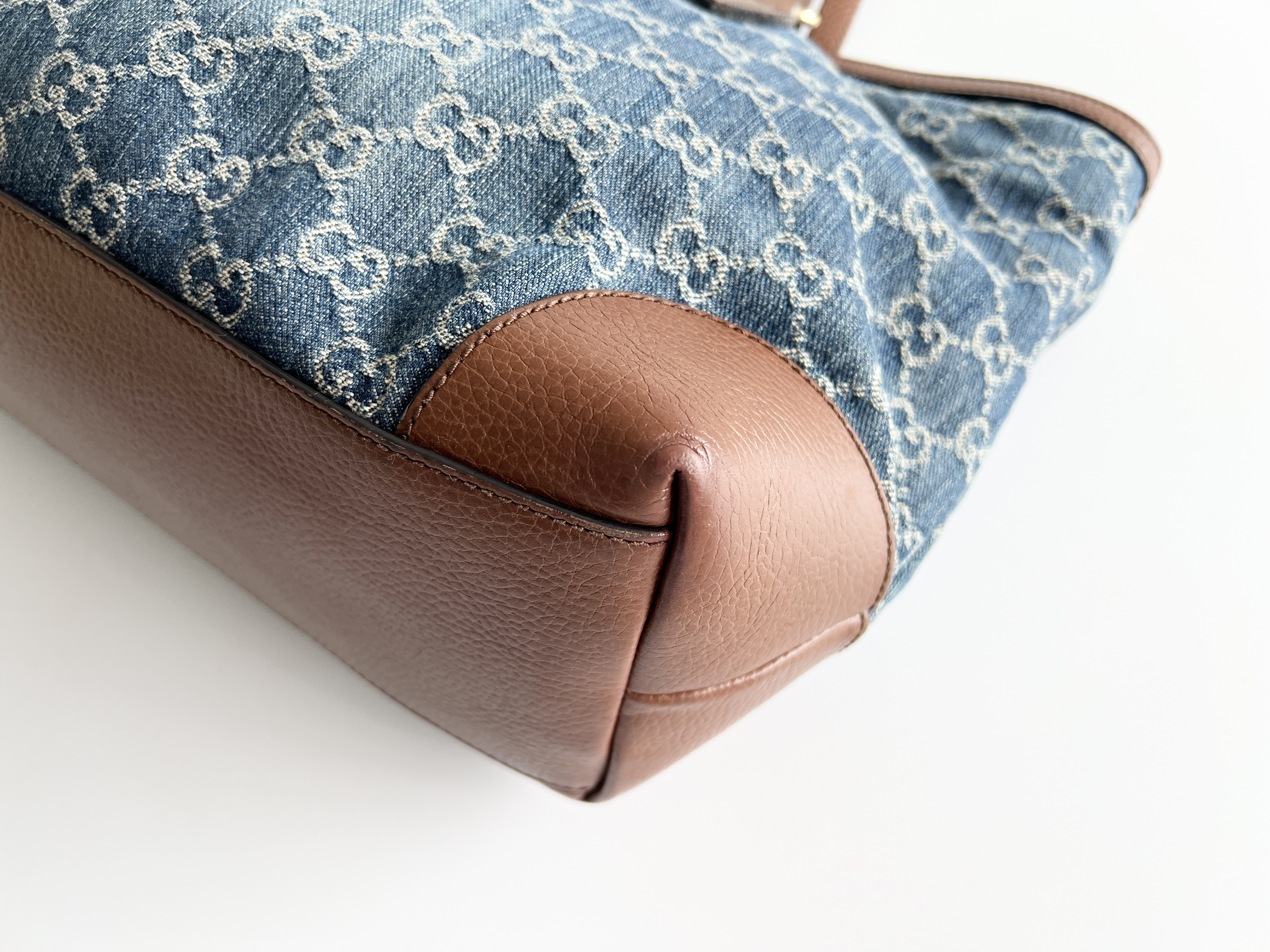 Ophidia GG Logo Denim Leather Tote Bag Shoulder Bag — view 13