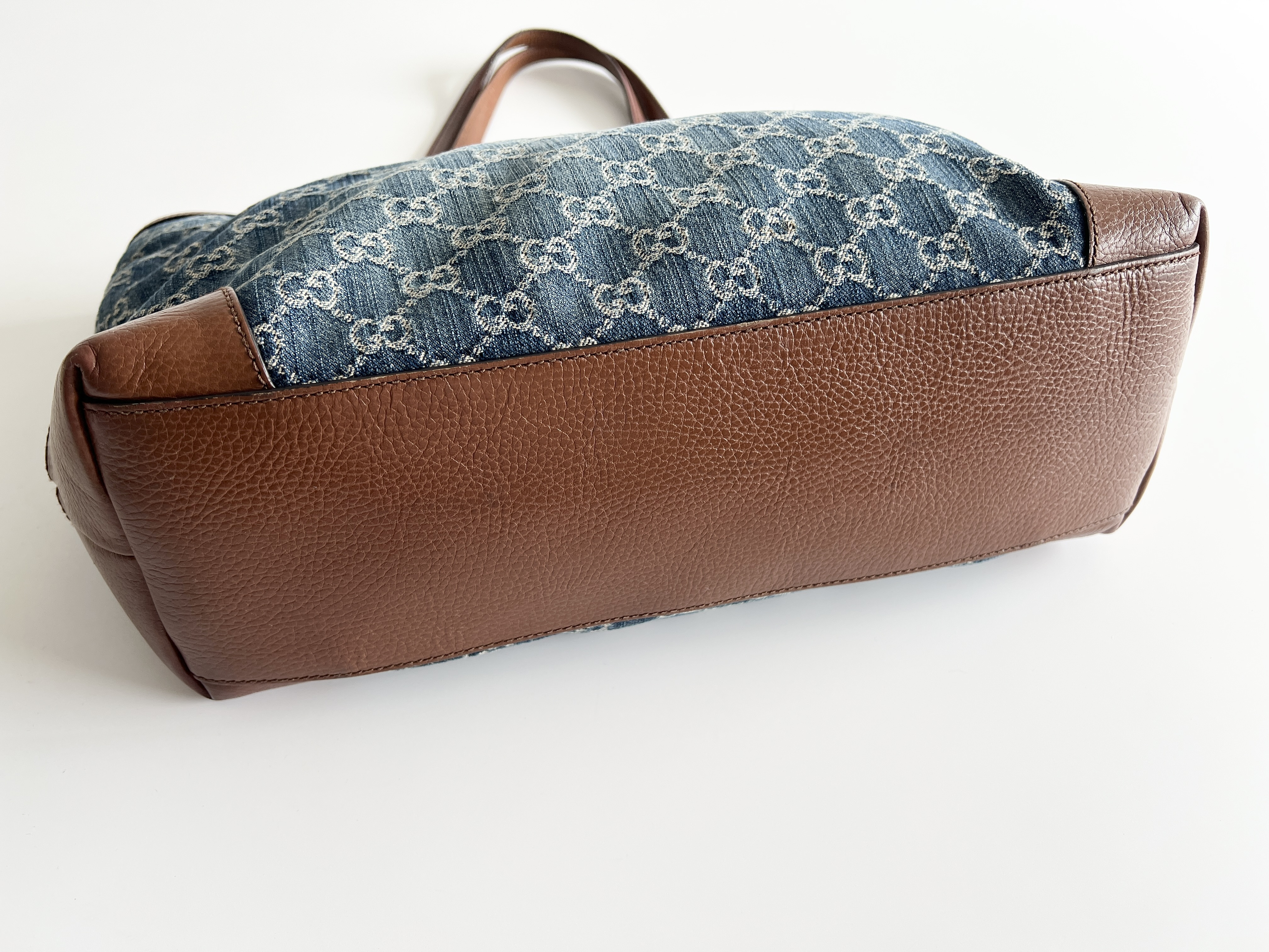 Ophidia GG Logo Denim Leather Tote Bag Shoulder Bag — view 14