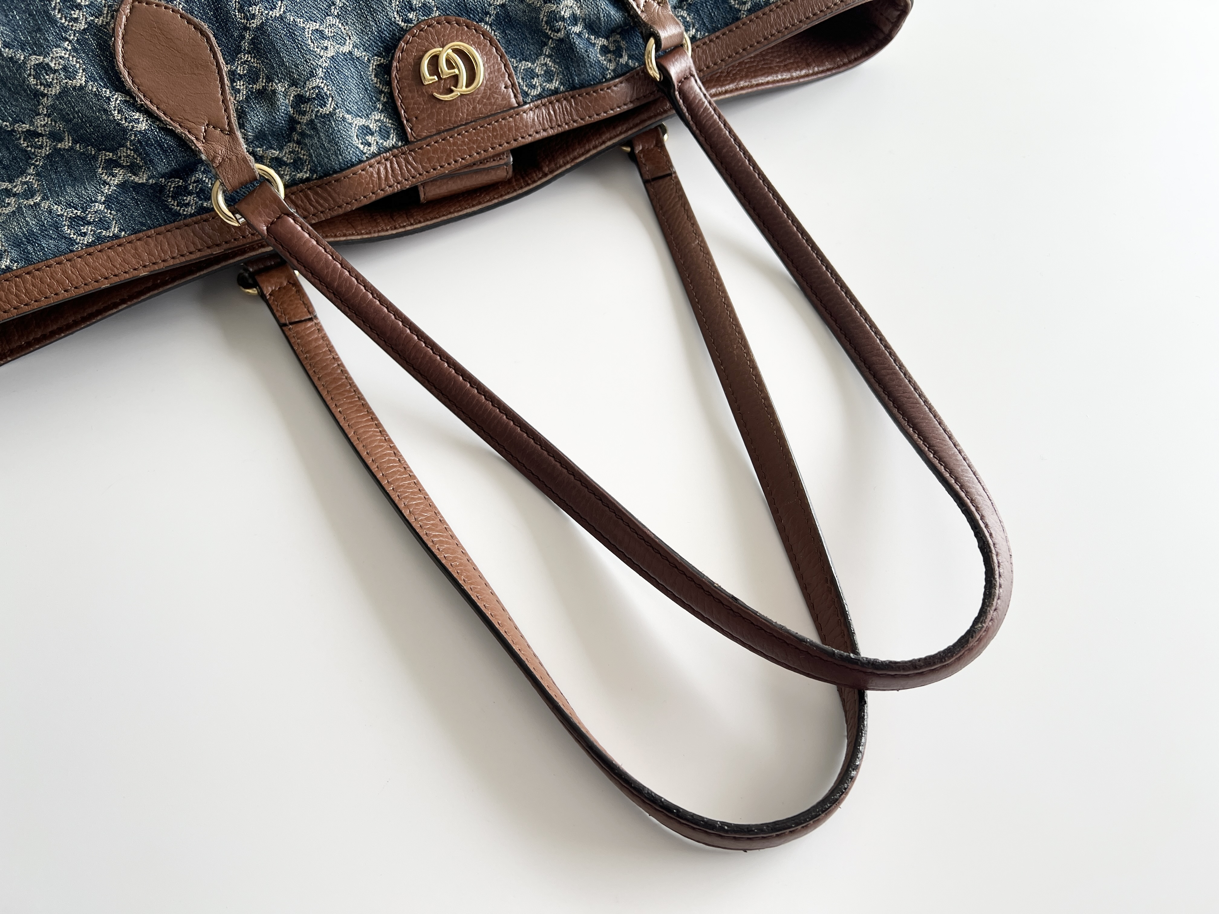 Ophidia GG Logo Denim Leather Tote Bag Shoulder Bag — view 3