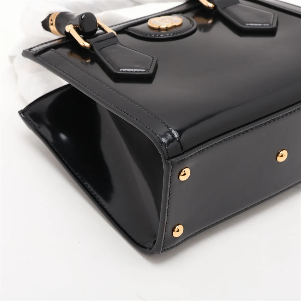 Bamboo Diana 832936 Patent Leather 2-Way Handbag, Black — view 4