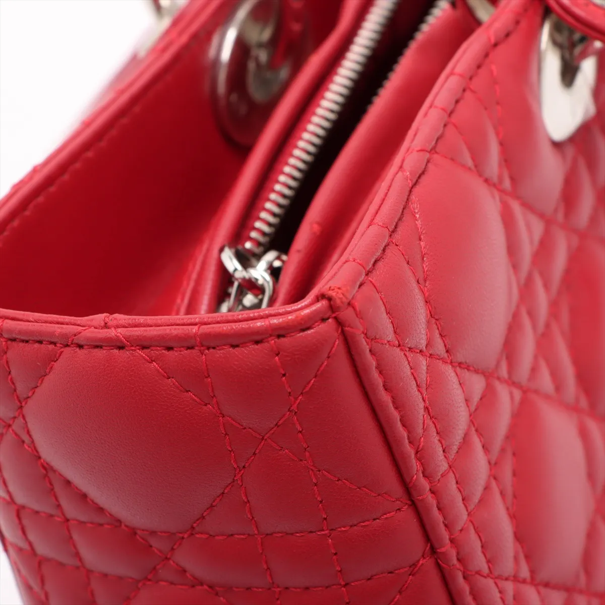 Lady Dior Cannage Large Leather 2WAY Handbag Red — view 13