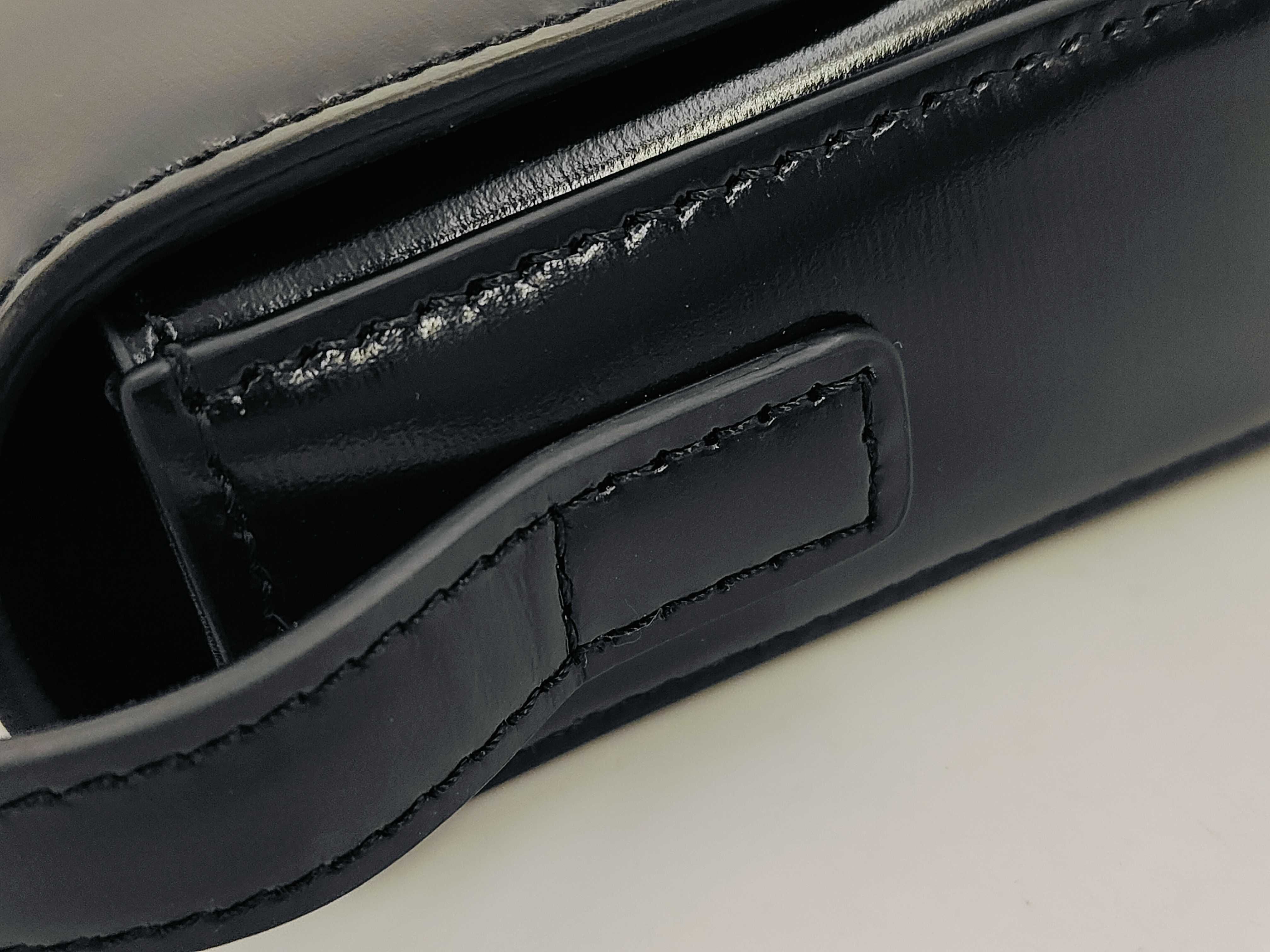 Triomphe Black Calfskin Leather Shoulder Bag with Gold Hardware and Leather Strap — view 5