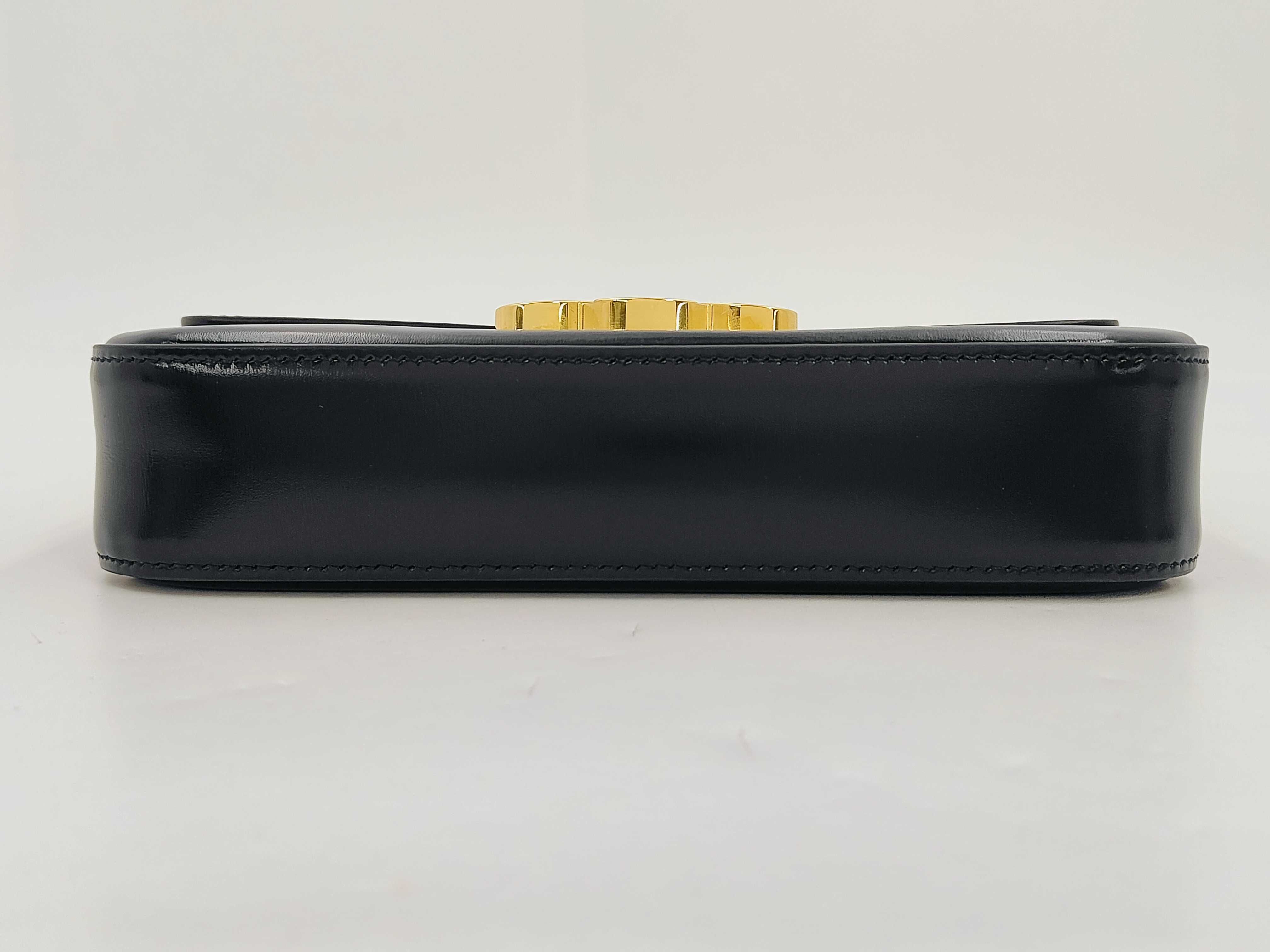 Triomphe Black Calfskin Leather Shoulder Bag with Gold Hardware and Leather Strap — view 6