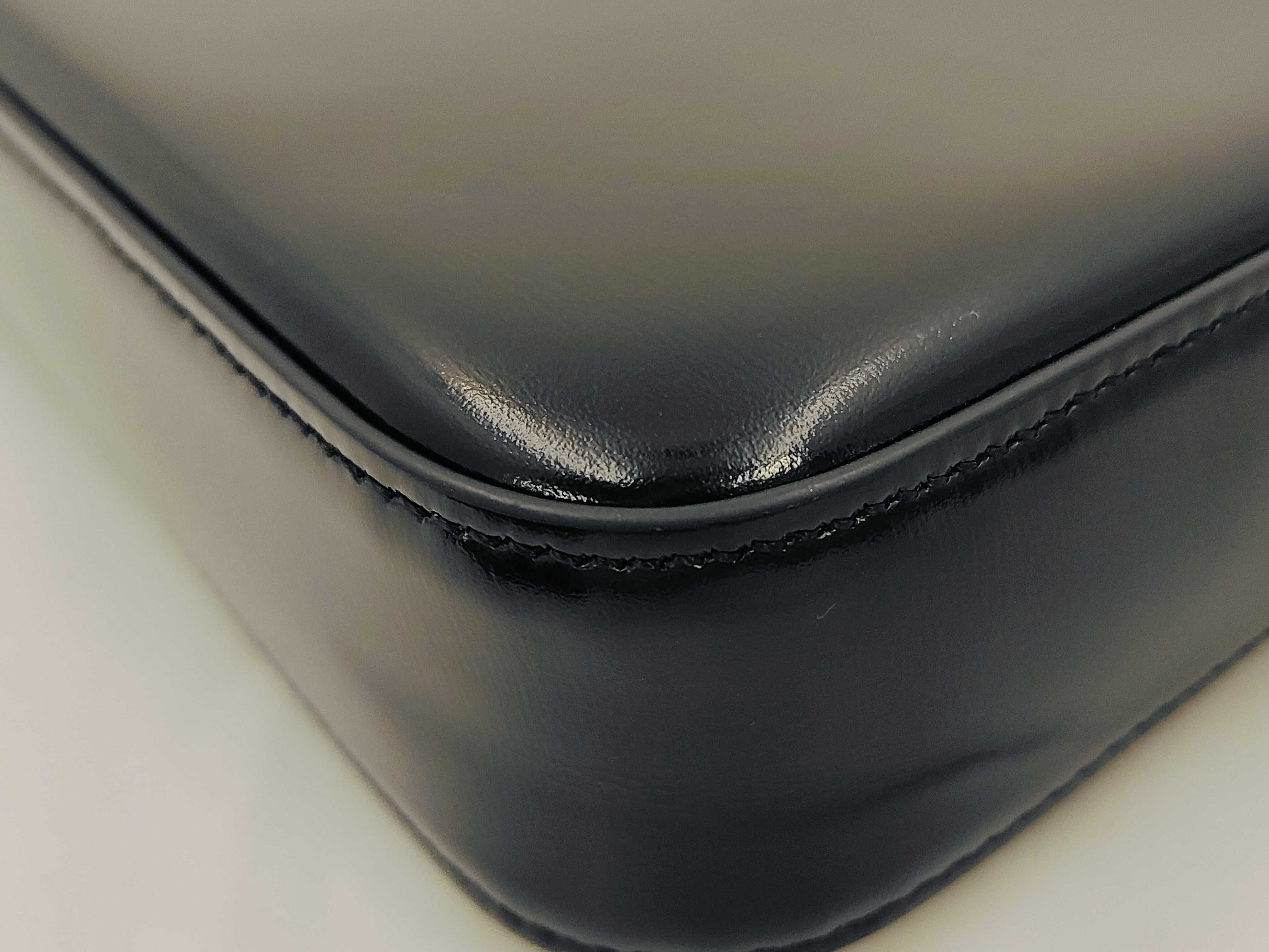 Triomphe Black Calfskin Leather Shoulder Bag with Gold Hardware and Leather Strap — view 7