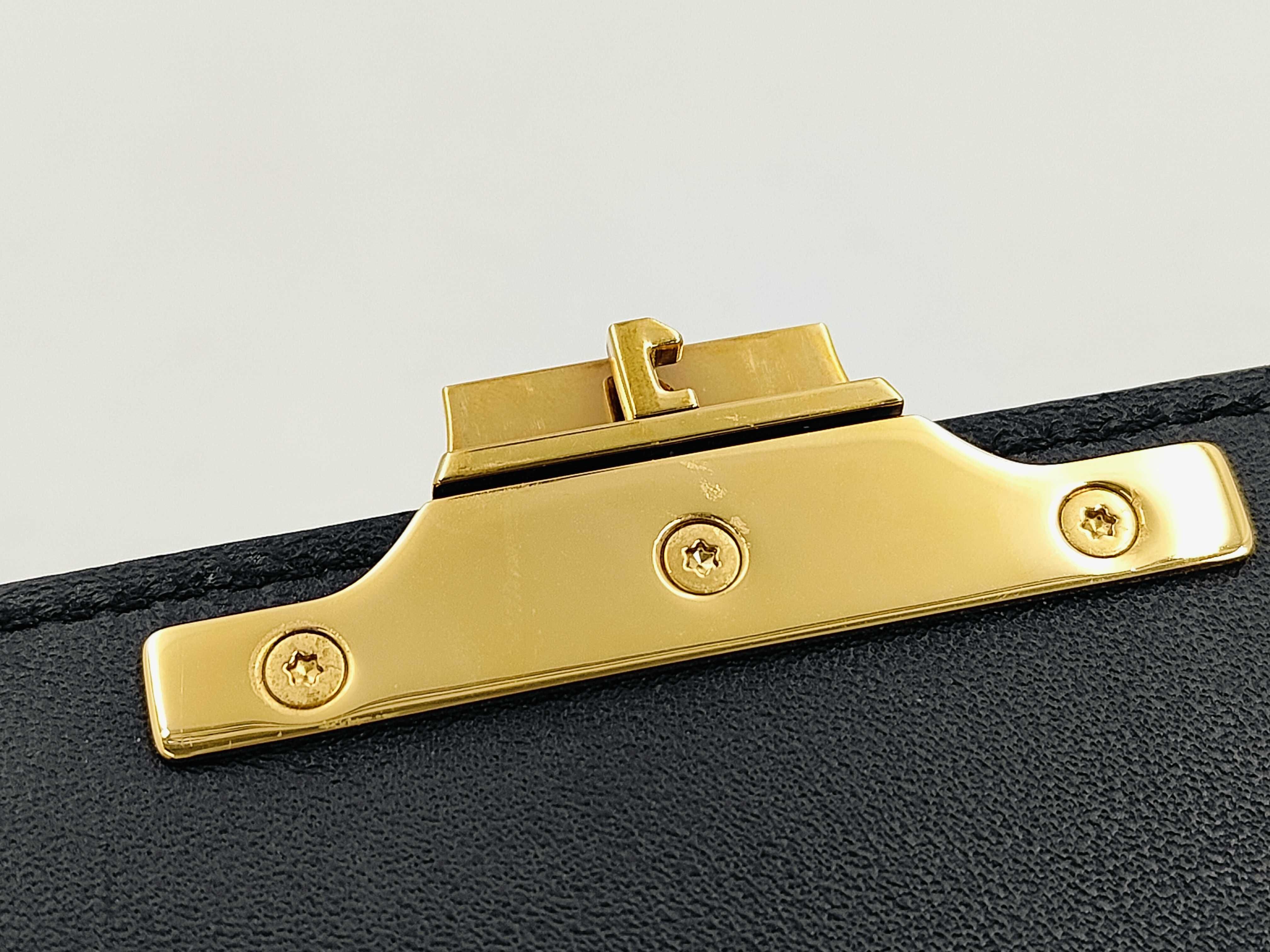 Triomphe Black Calfskin Leather Shoulder Bag with Gold Hardware and Leather Strap — view 10