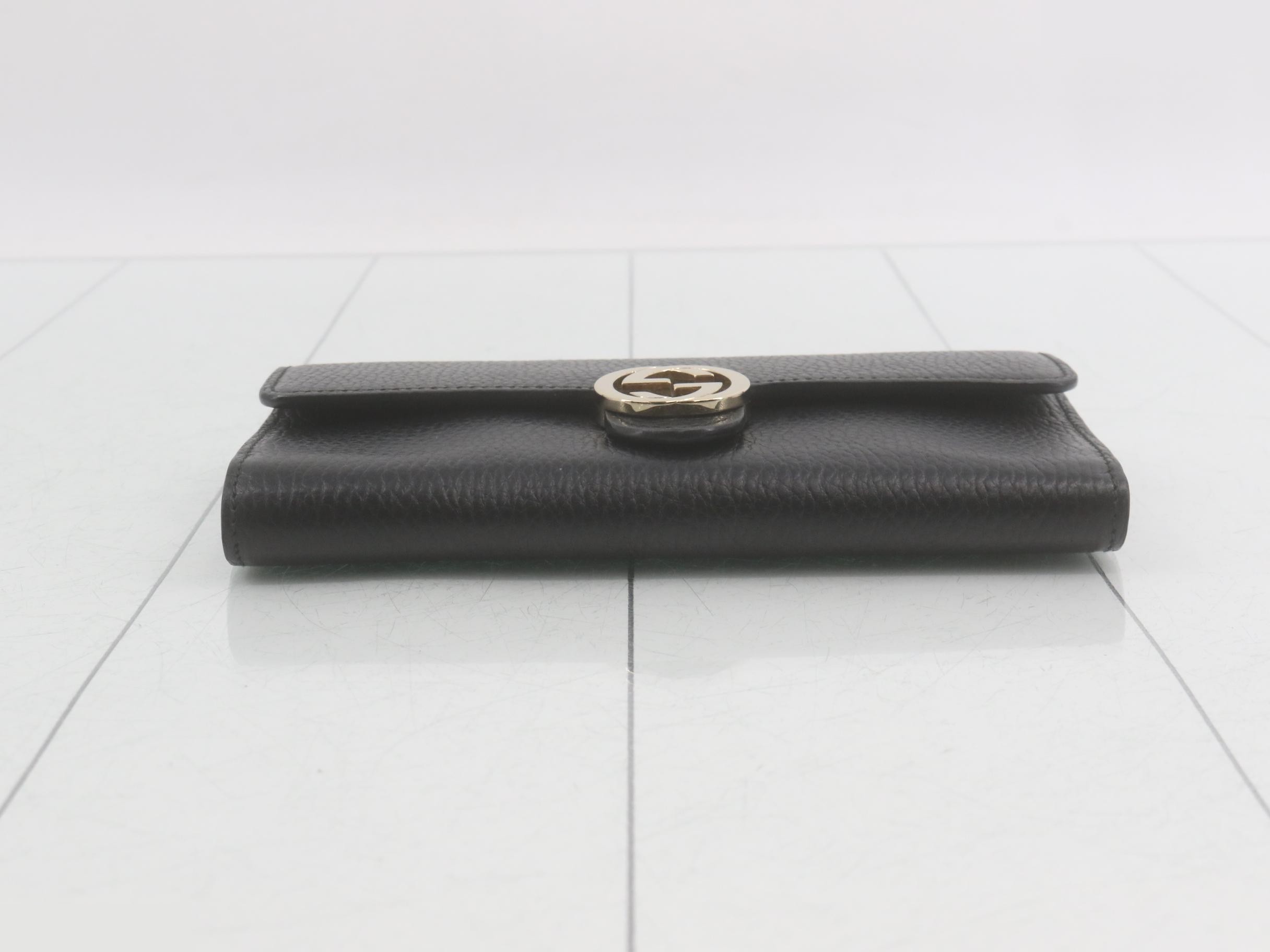 GG Interlocking Long Wallet, Black Leather — view 3