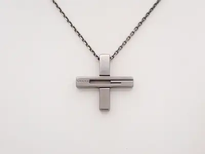 Cross necklace, black, 925 sterling silver, 11.0g, neck circumference approx. 60cm