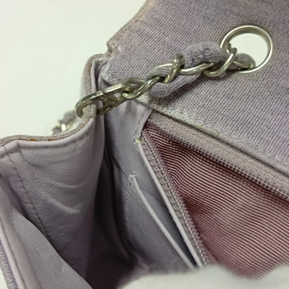 Matelassé Cotton Single Flap Single Chain Bag, Purple, Silver Hardware, 5900433 (Serial Number 5) — view 14