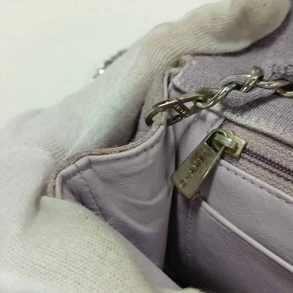 Matelassé Cotton Single Flap Single Chain Bag, Purple, Silver Hardware, 5900433 (Serial Number 5) — view 15