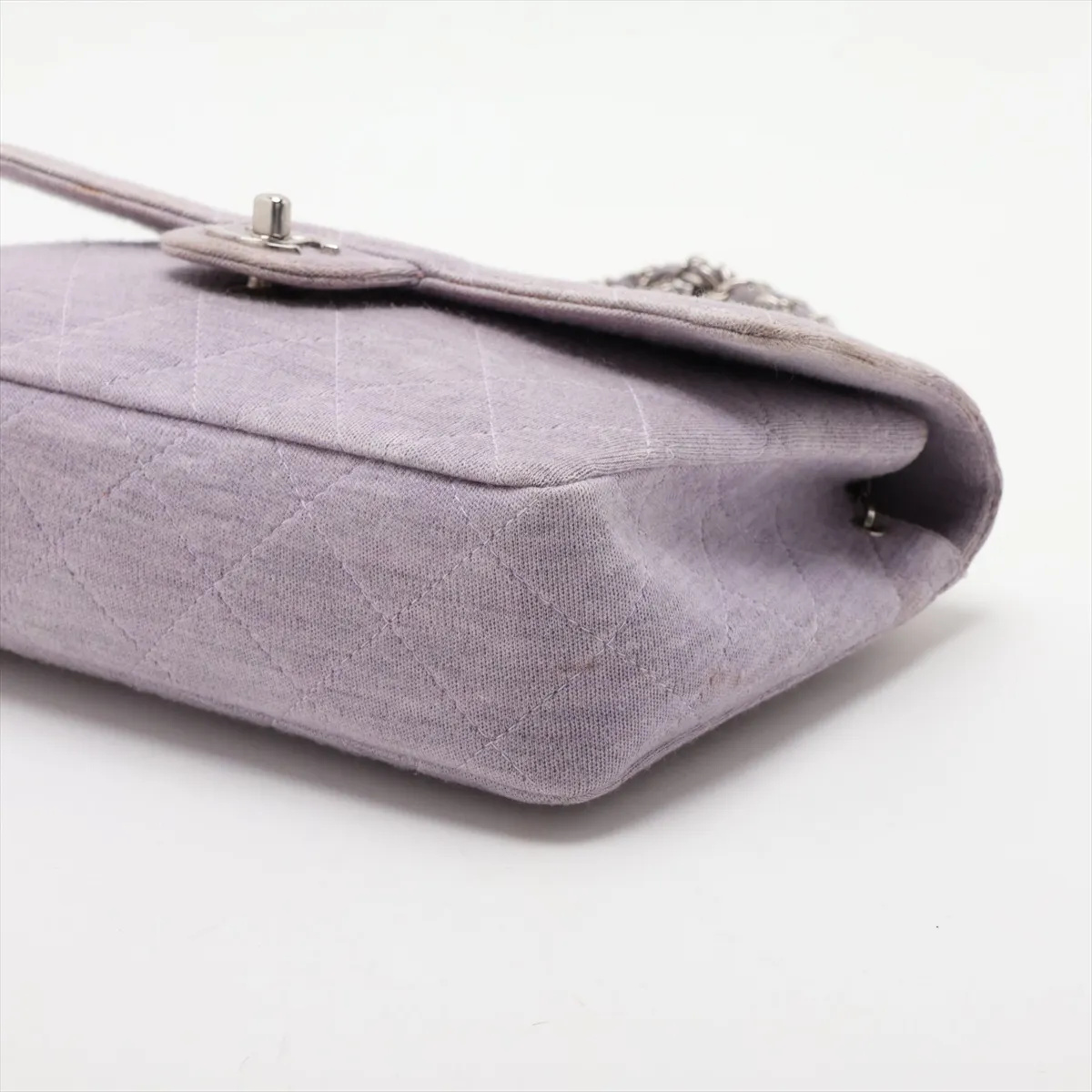 Matelassé Cotton Single Flap Single Chain Bag, Purple, Silver Hardware, 5900433 (Serial Number 5) — view 3