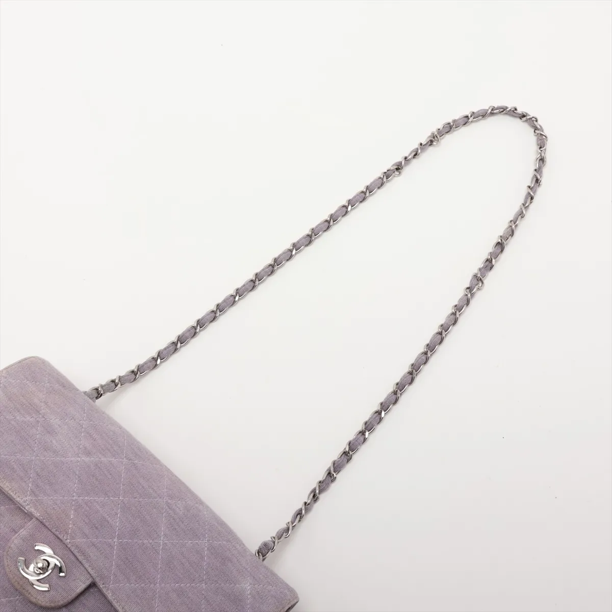 Matelassé Cotton Single Flap Single Chain Bag, Purple, Silver Hardware, 5900433 (Serial Number 5) — view 5