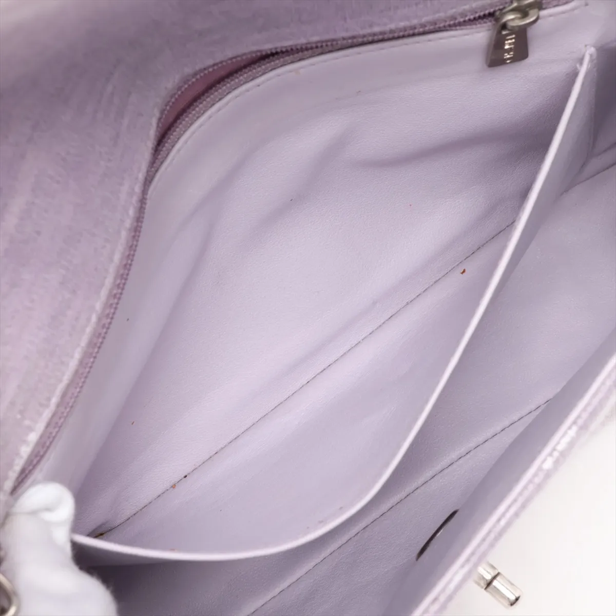 Matelassé Cotton Single Flap Single Chain Bag, Purple, Silver Hardware, 5900433 (Serial Number 5) — view 8