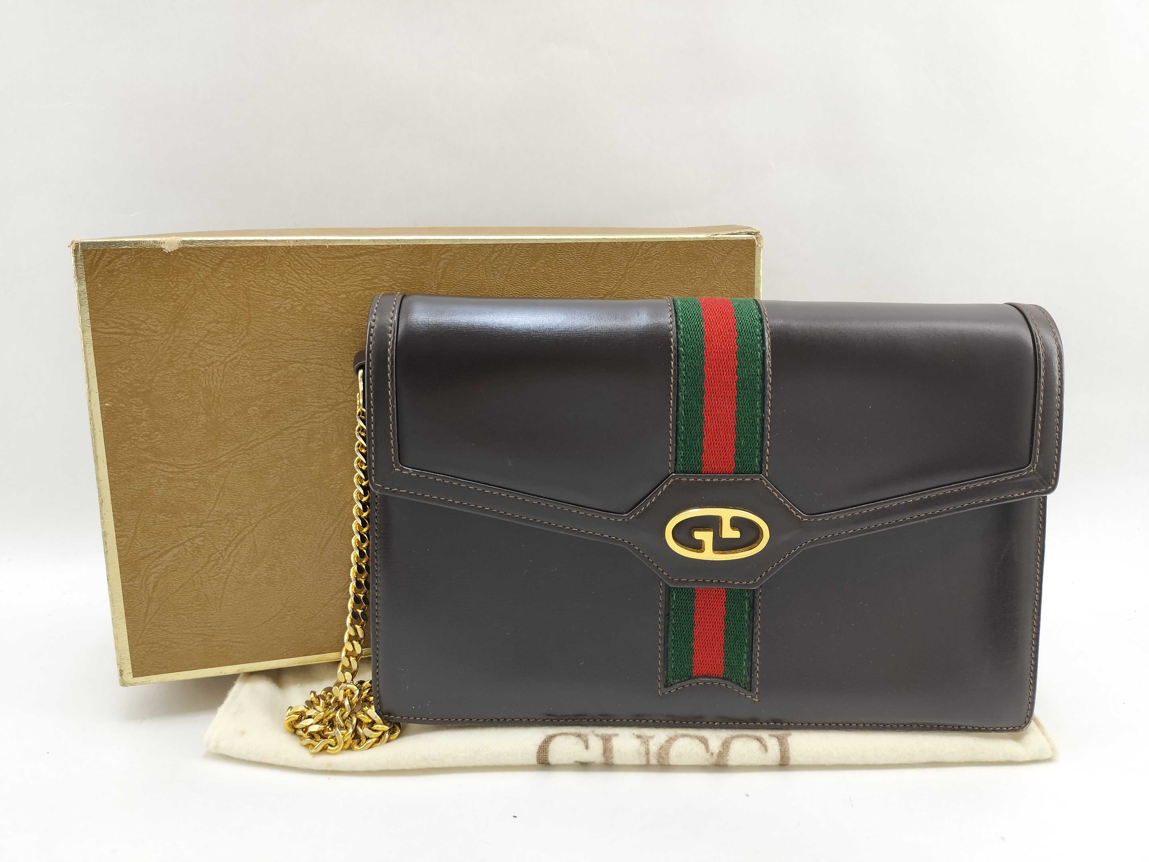 Old Gucci Vintage Leather Chain Shoulder Bag Clutch Bag
