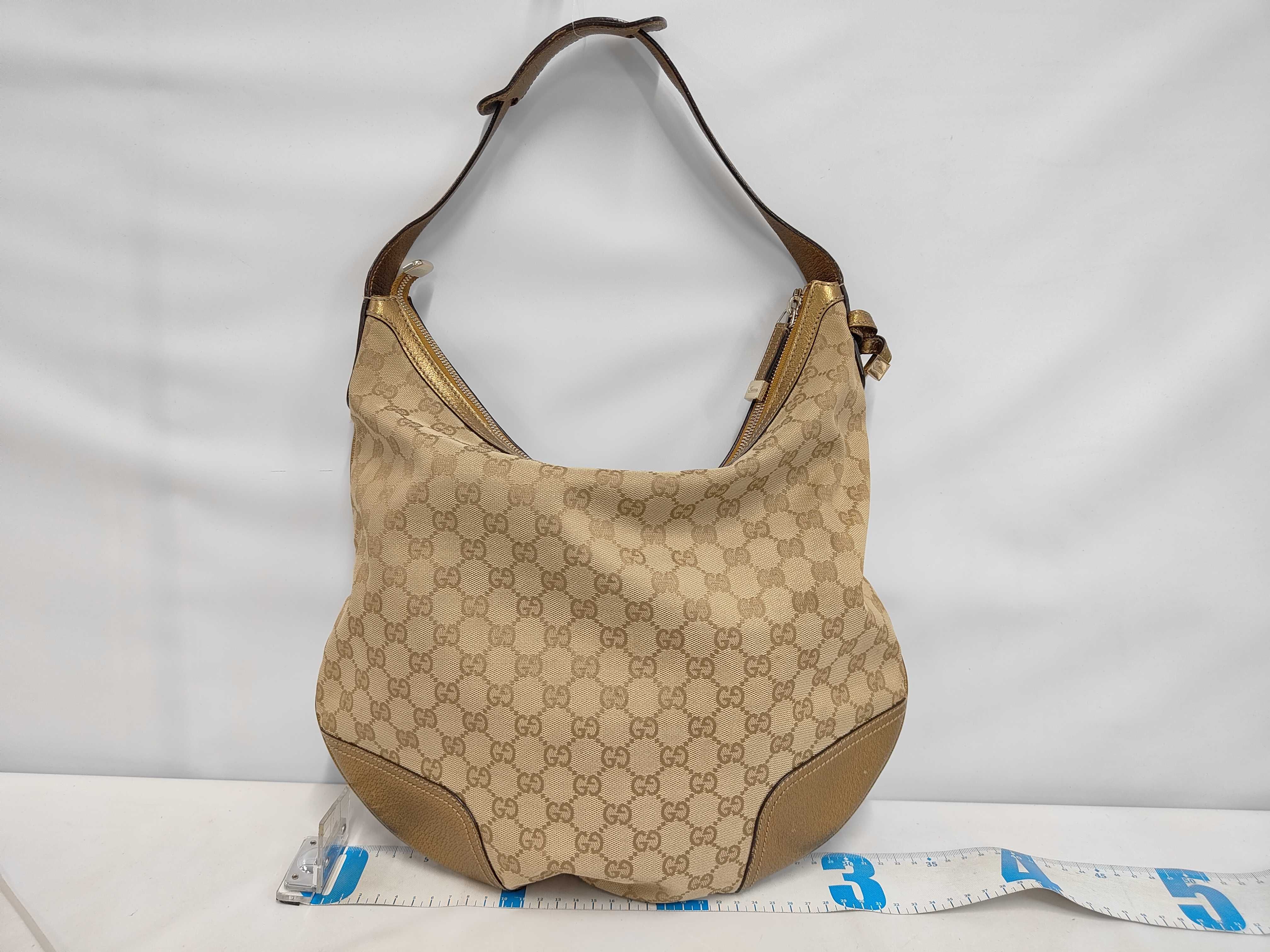 Gold Canvas GG Monogram Half-Moon Shoulder Bag — view 2