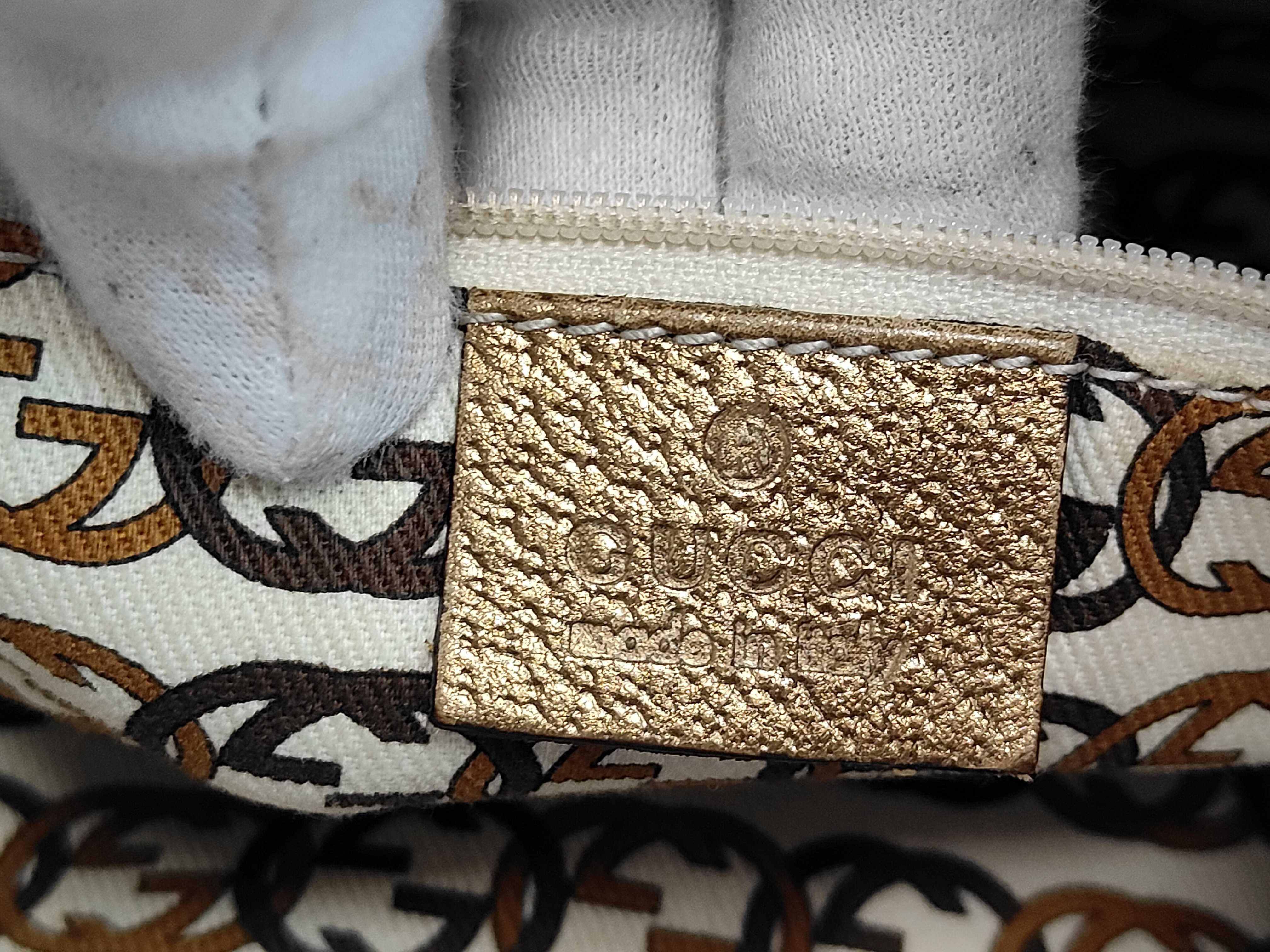 Gold Canvas GG Monogram Half-Moon Shoulder Bag — view 8