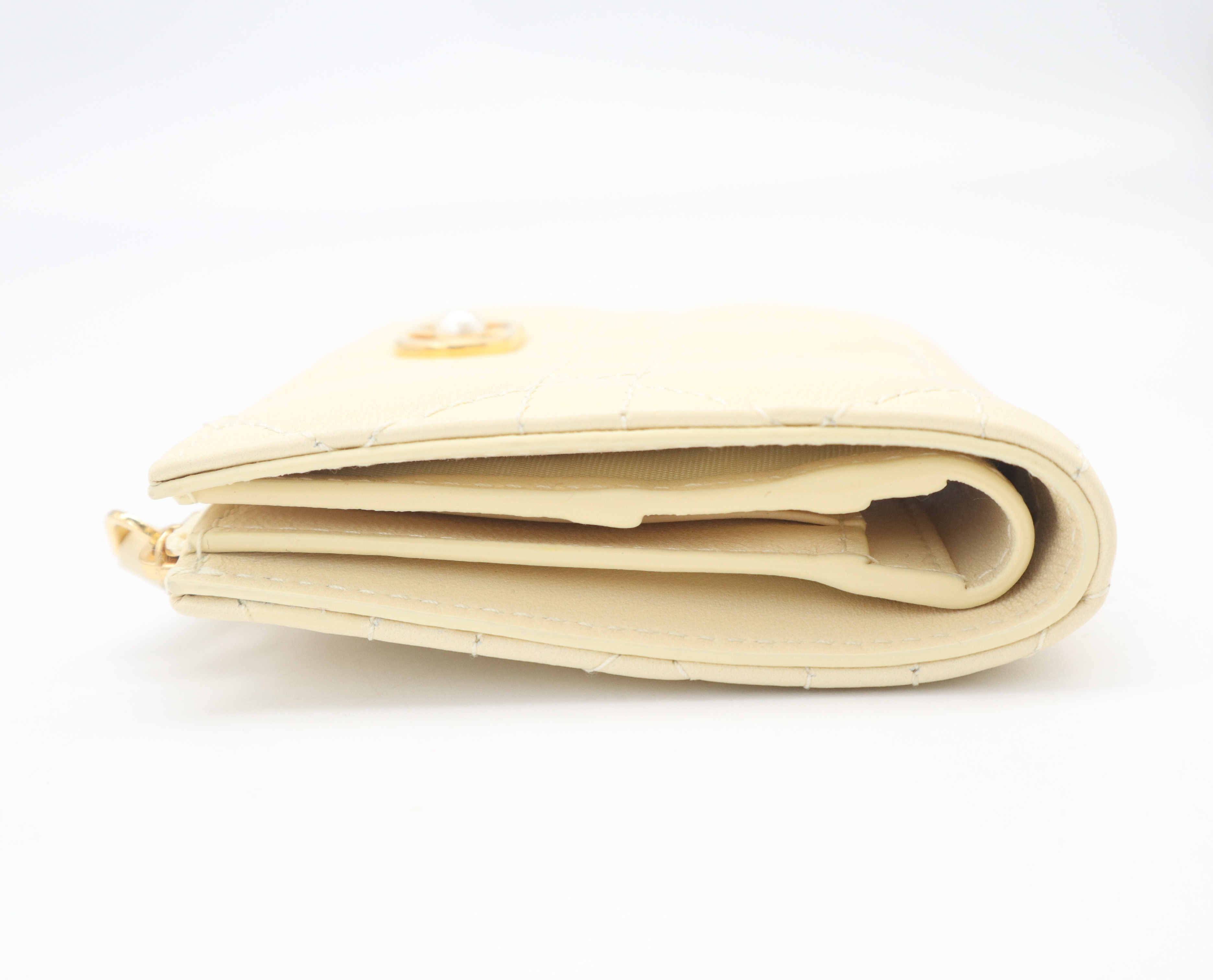 S5173UWHC Calfskin Cannage Wallet, Pastel Yellow, with Box and Dust Bag. — view 5