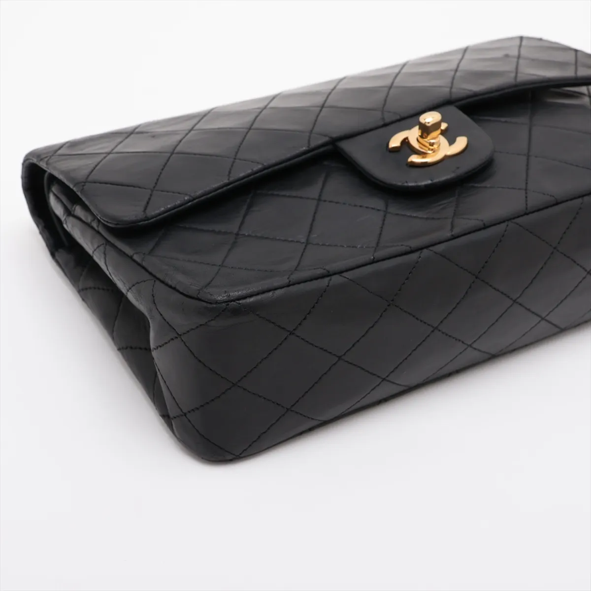 Matelassé 25 Lambskin Double Flap Double Chain Bag, Black with Gold Hardware, 0957457 (Serial Number in the 0s, A01112) — view 4