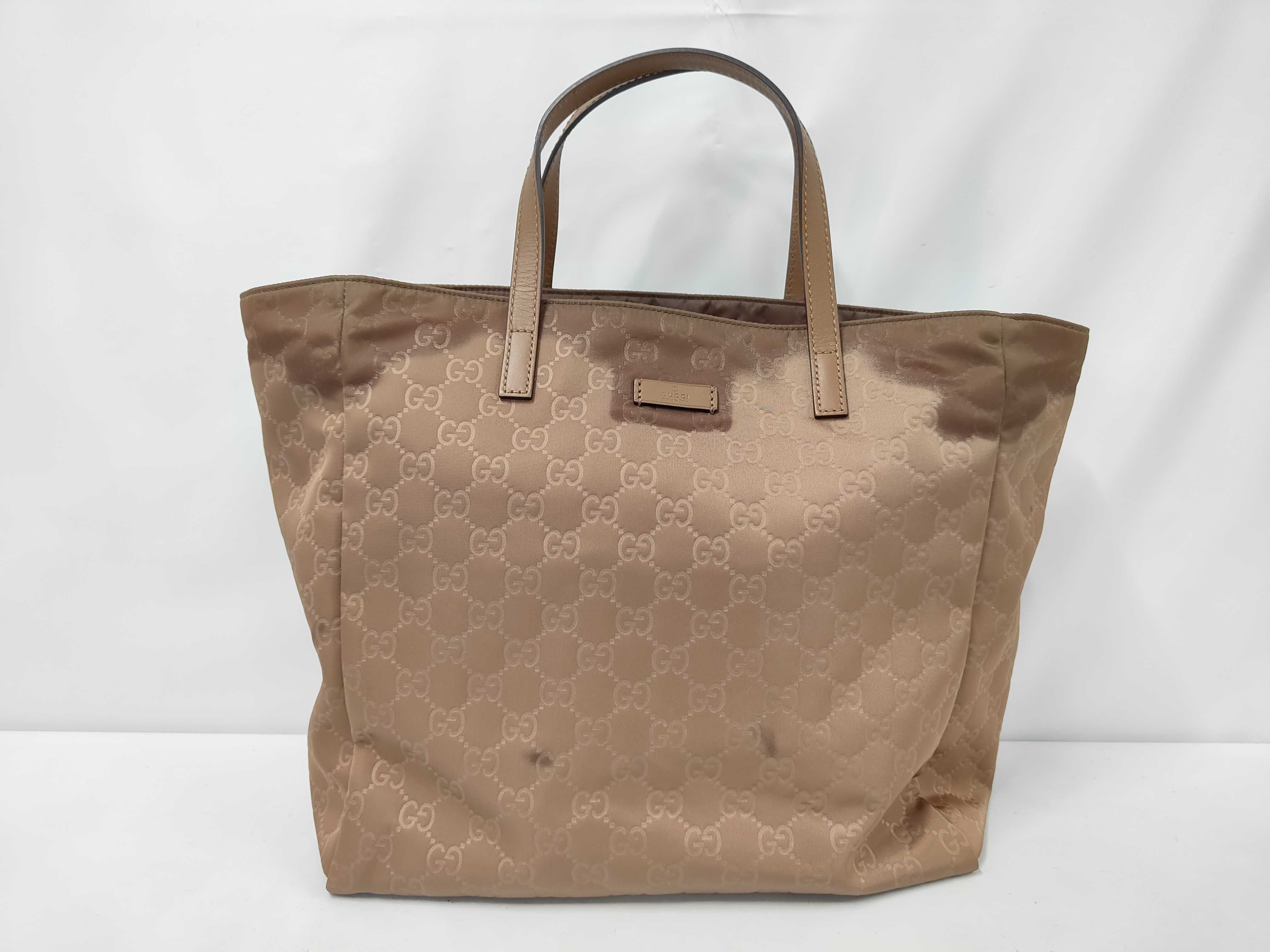 282489GG Nylon Tote Bag Leather Brown Tote Bag