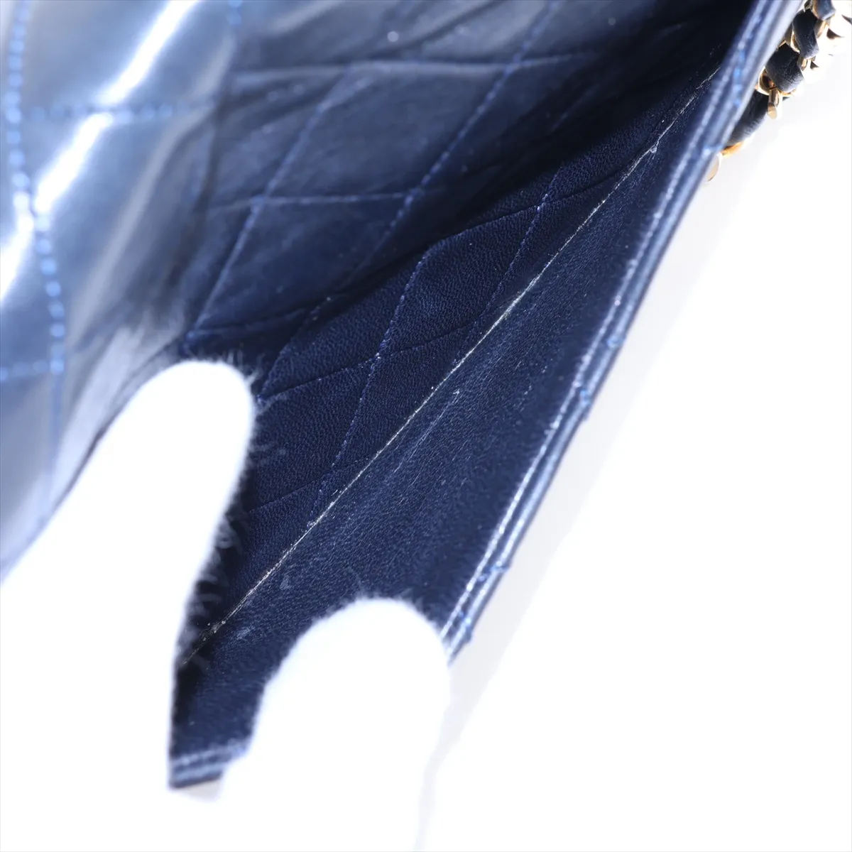 Matelassé Lambskin Double Flap Double Chain Bag, Navy, Gold Hardware, 0499903 (Serial Number 0) — view 11