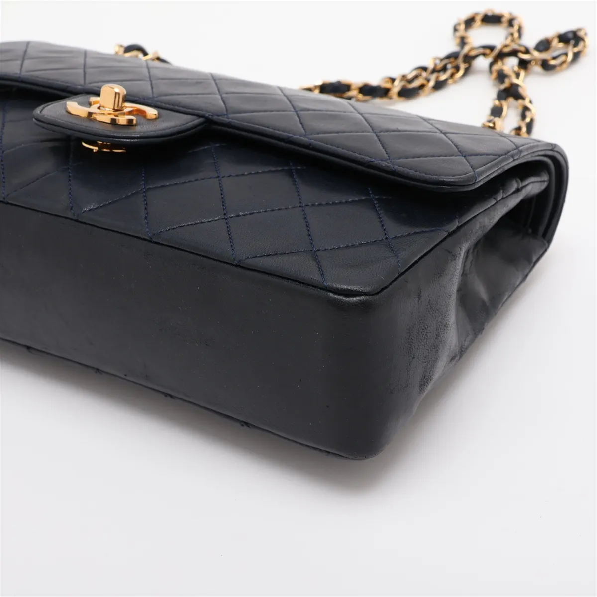 Matelassé Lambskin Double Flap Double Chain Bag, Navy, Gold Hardware, 0499903 (Serial Number 0) — view 3