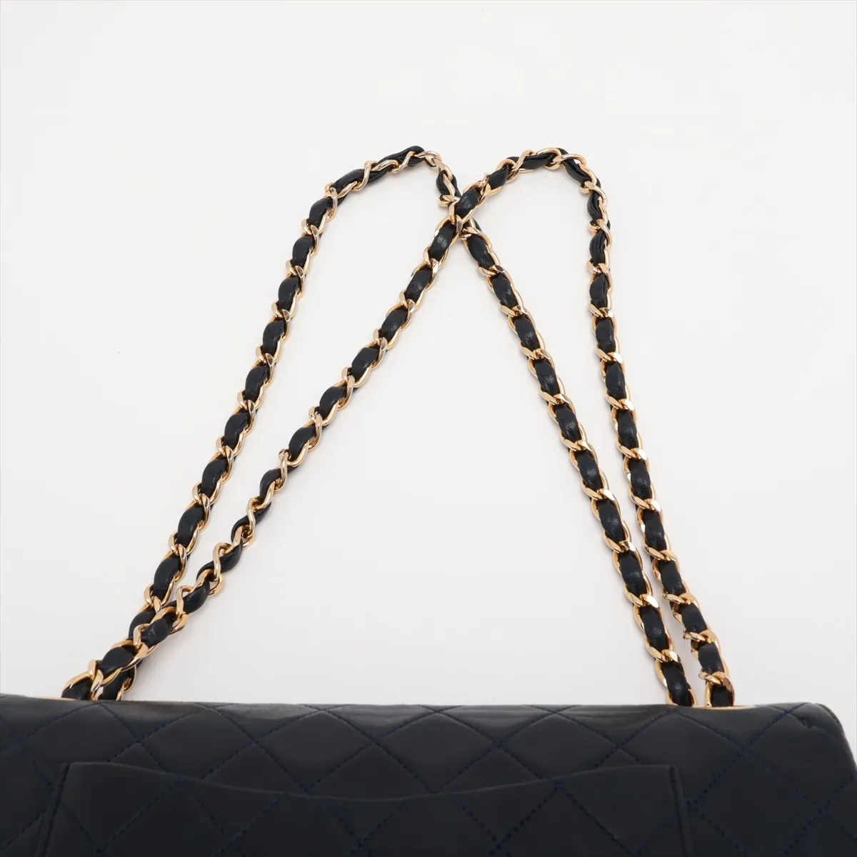 Matelassé Lambskin Double Flap Double Chain Bag, Navy, Gold Hardware, 0499903 (Serial Number 0) — view 6