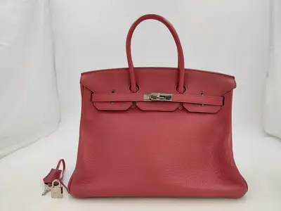 Birkin 35 Handbag, Taurillon Clemence Leather, Ruby, N, Silver Hardware, Handbag