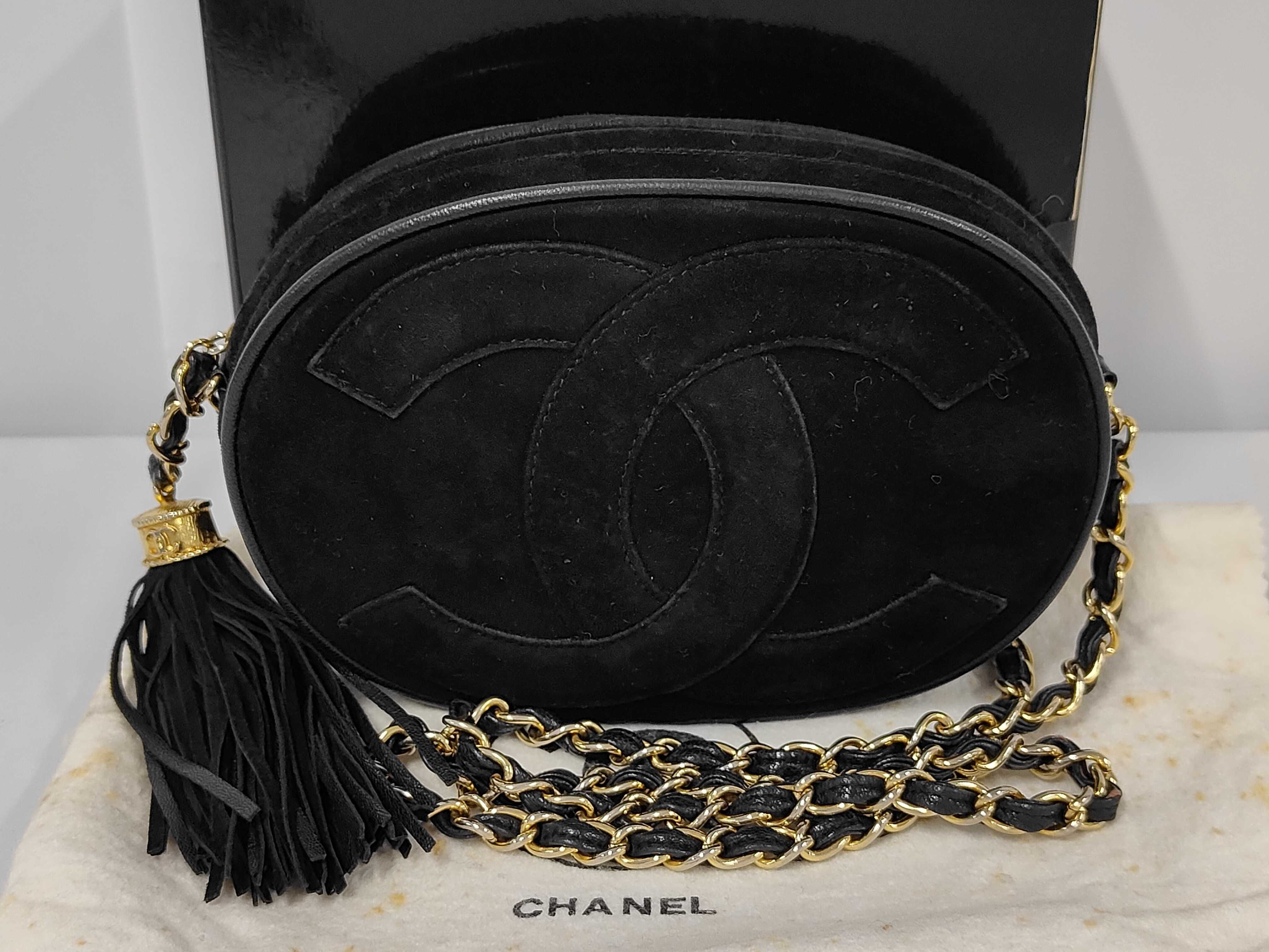 Coco Mark Fringe Chain Suede Shoulder Bag