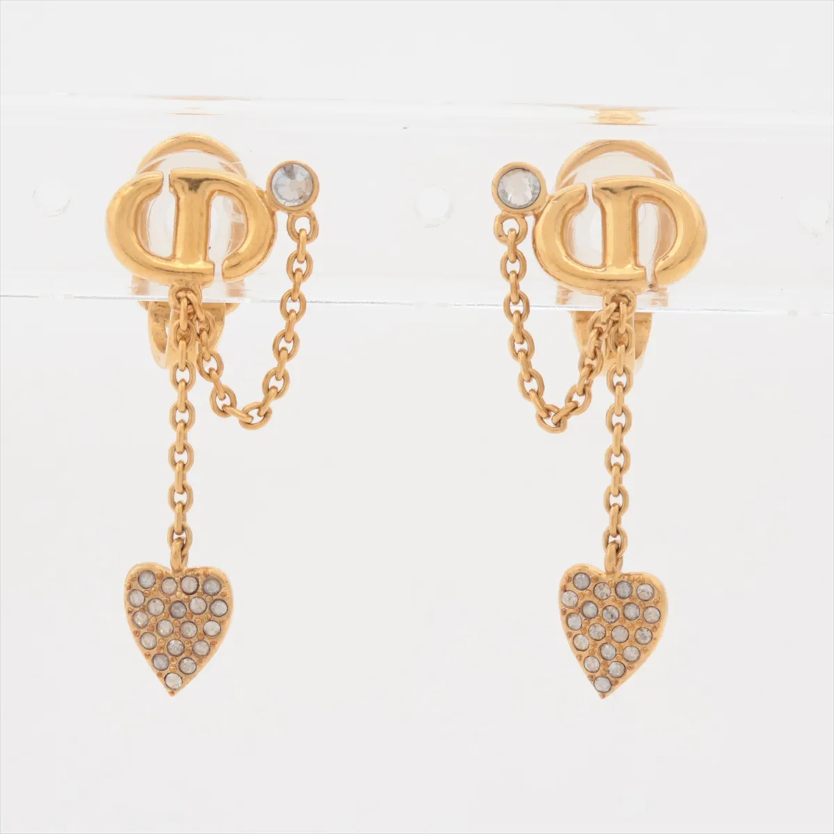 CD Navy Earrings (for both ears) GP x Rhinestone Gold — view 2