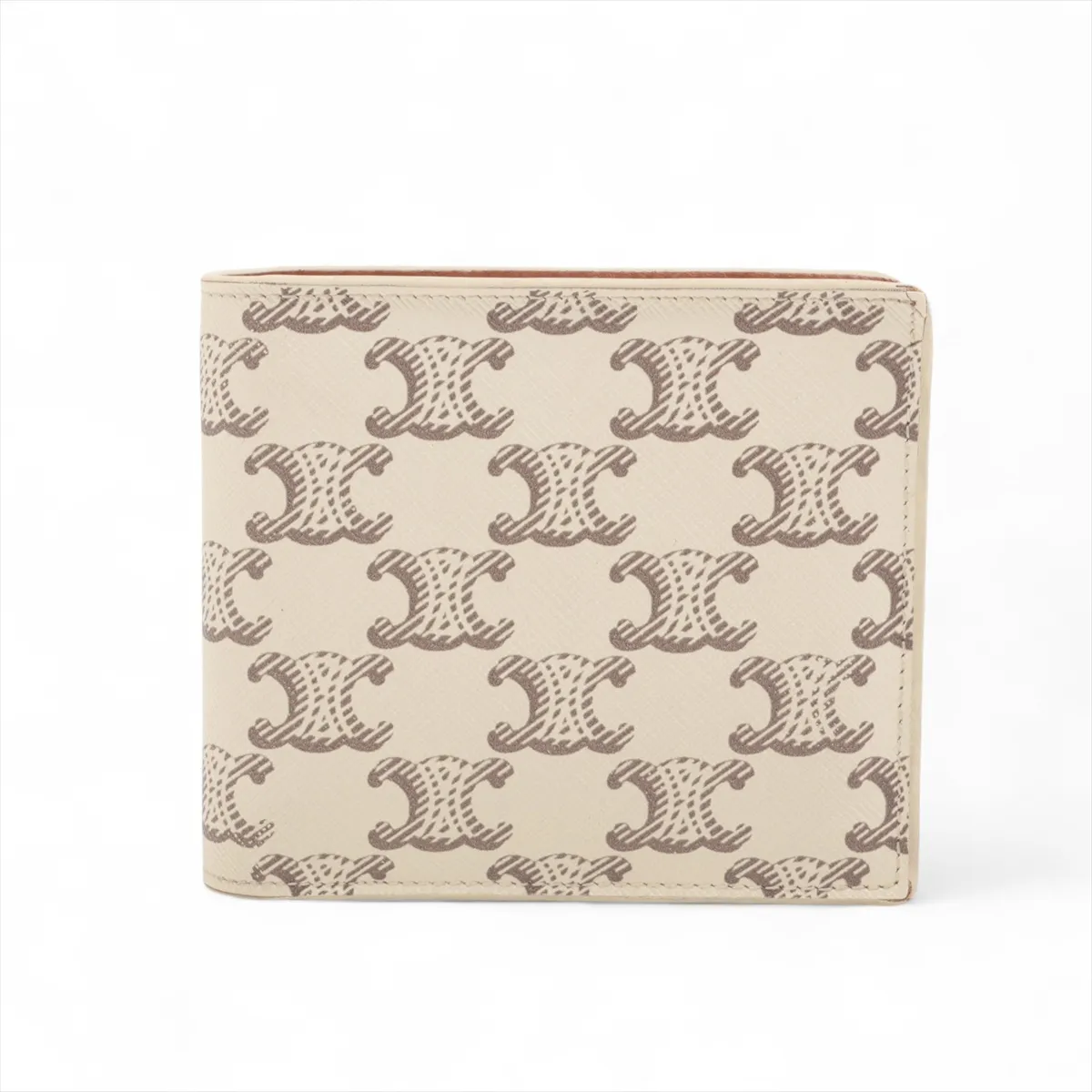Triomphe Bifold Leather Compact Wallet Beige
