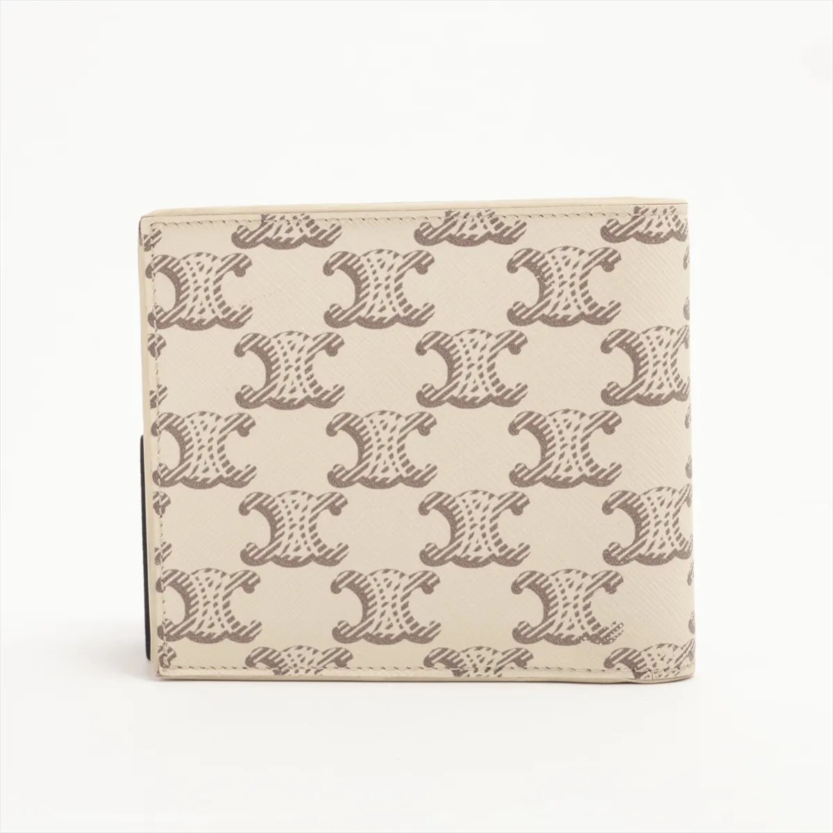 Triomphe Bifold Leather Compact Wallet Beige — view 2