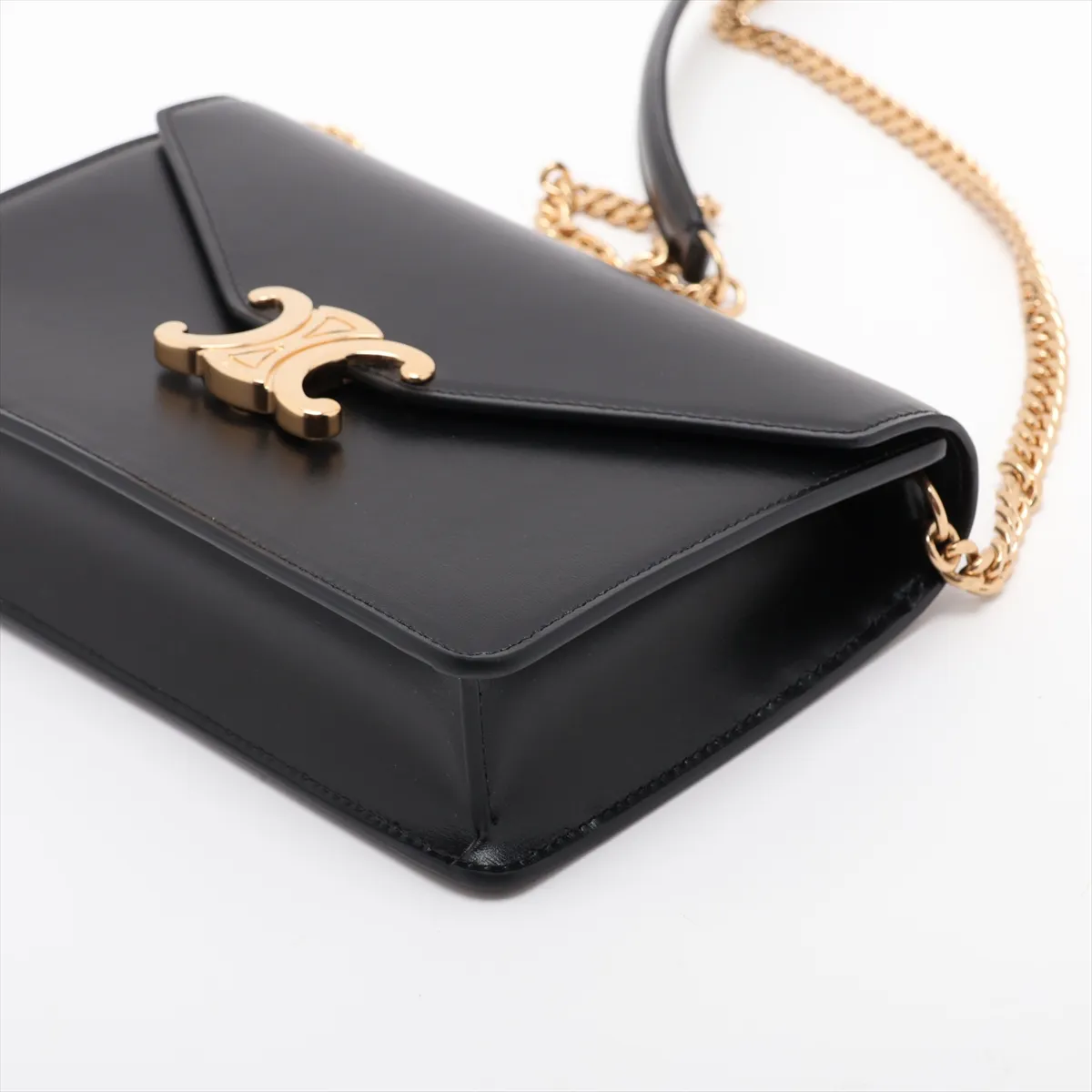 Triomphe Margot Leather Chain Shoulder Bag, Black — view 3