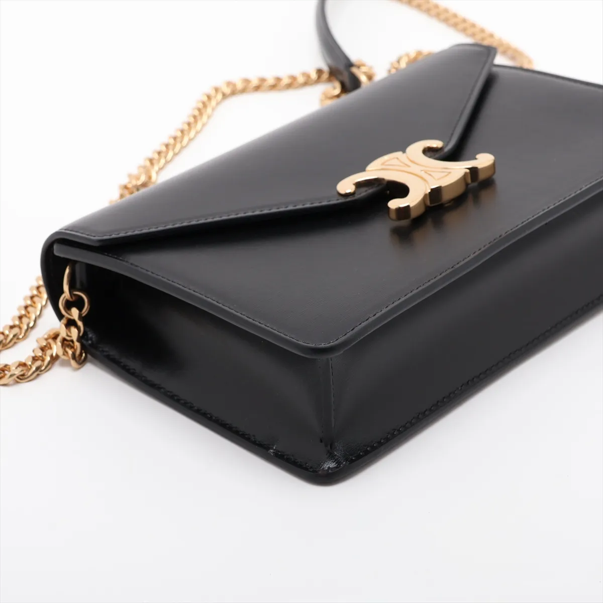 Triomphe Margot Leather Chain Shoulder Bag, Black — view 4