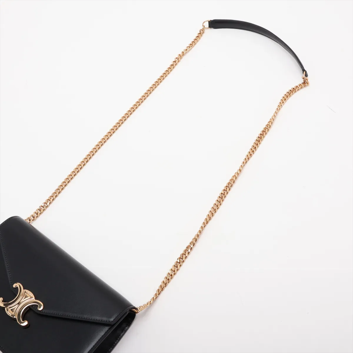 Triomphe Margot Leather Chain Shoulder Bag, Black — view 5