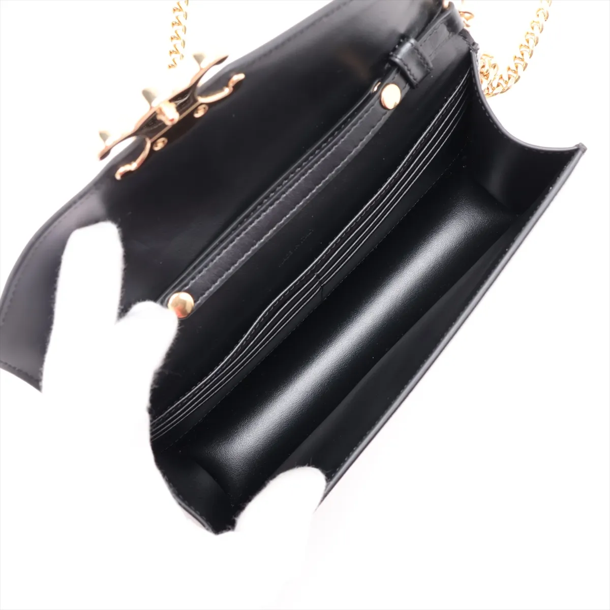 Triomphe Margot Leather Chain Shoulder Bag, Black — view 6