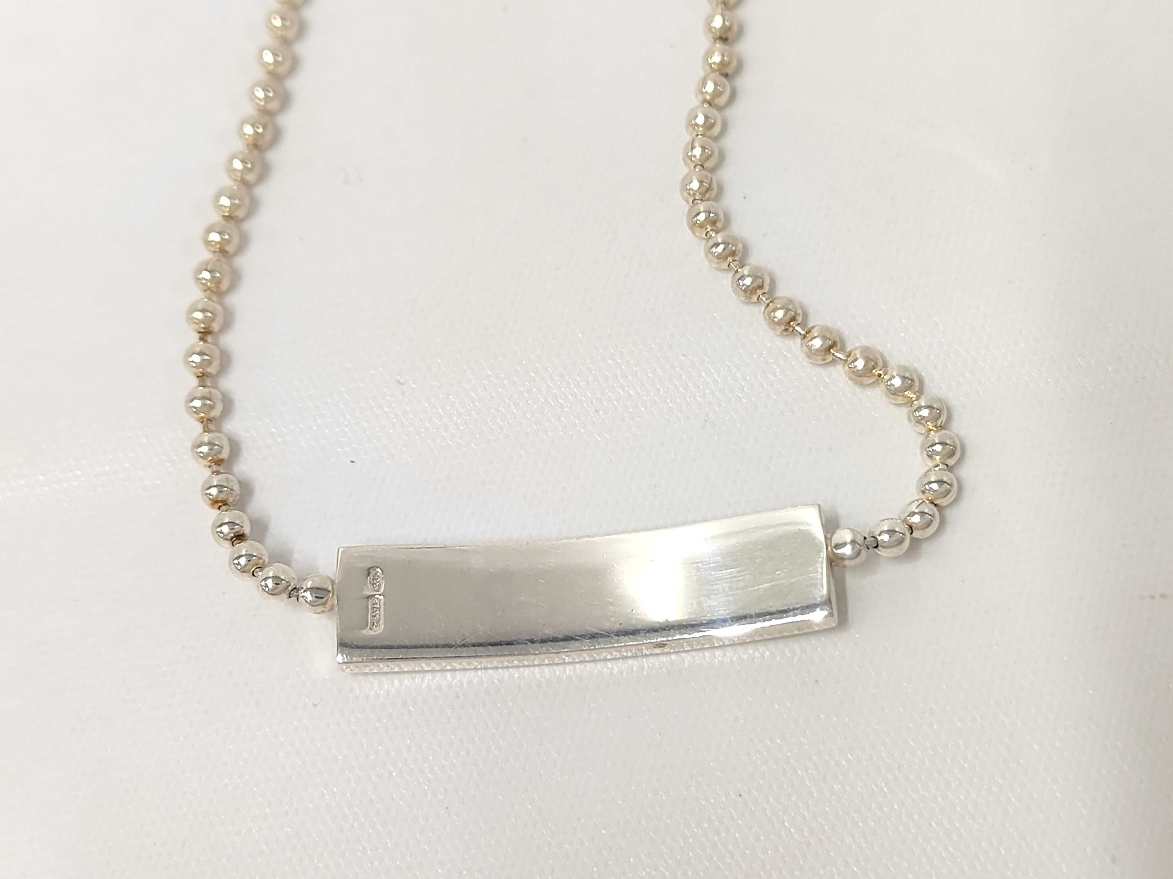 logo plate ball chain sterling silver (925) bracelet choker necklace — view 2