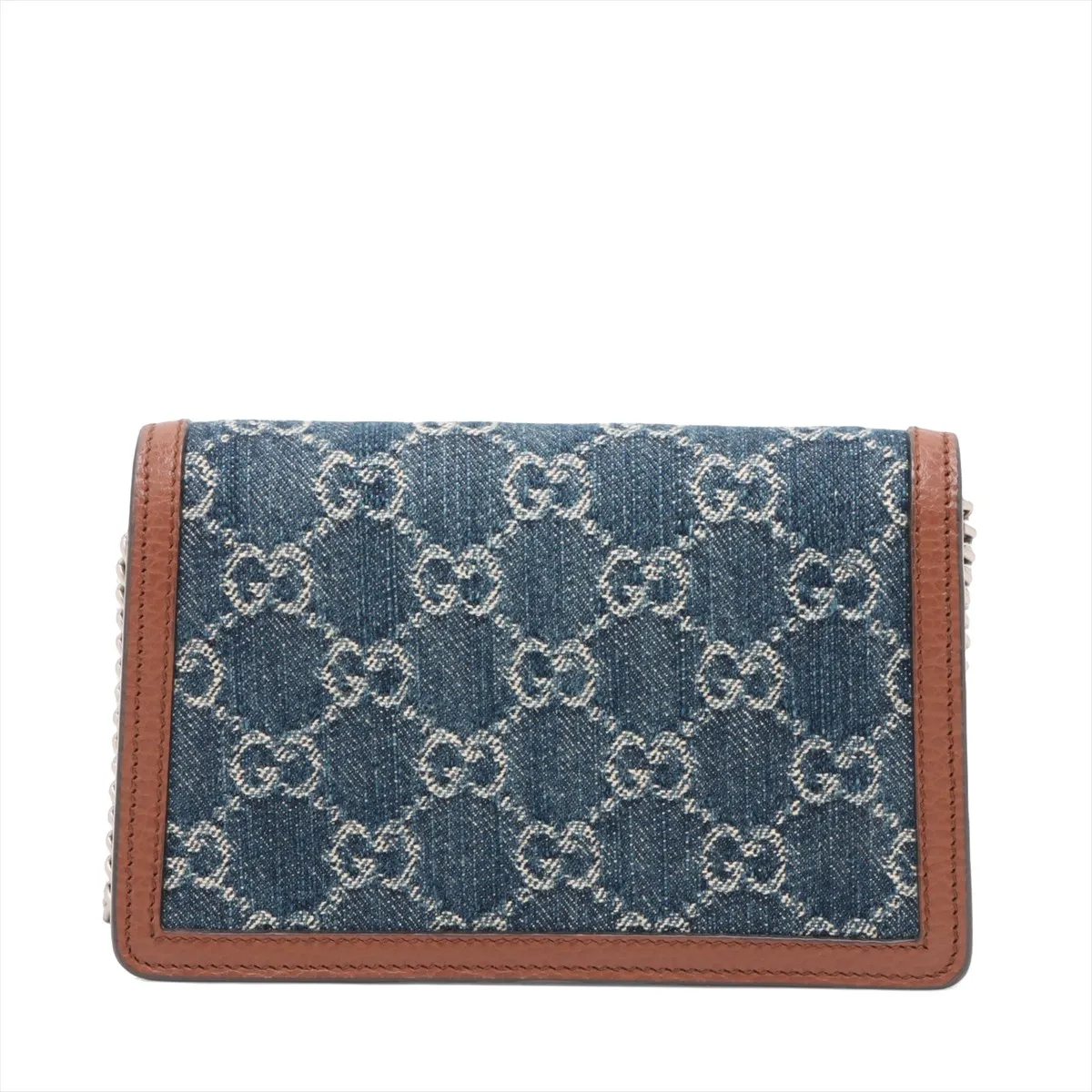 GG Denim Dionysus Denim x Leather Chain Shoulder Bag Navy x Brown 476432 — view 2