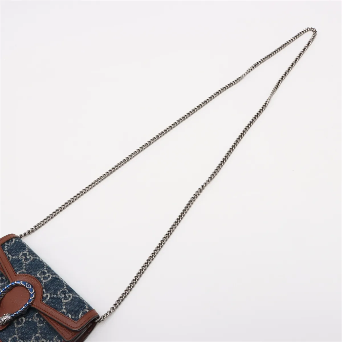 GG Denim Dionysus Denim x Leather Chain Shoulder Bag Navy x Brown 476432 — view 5