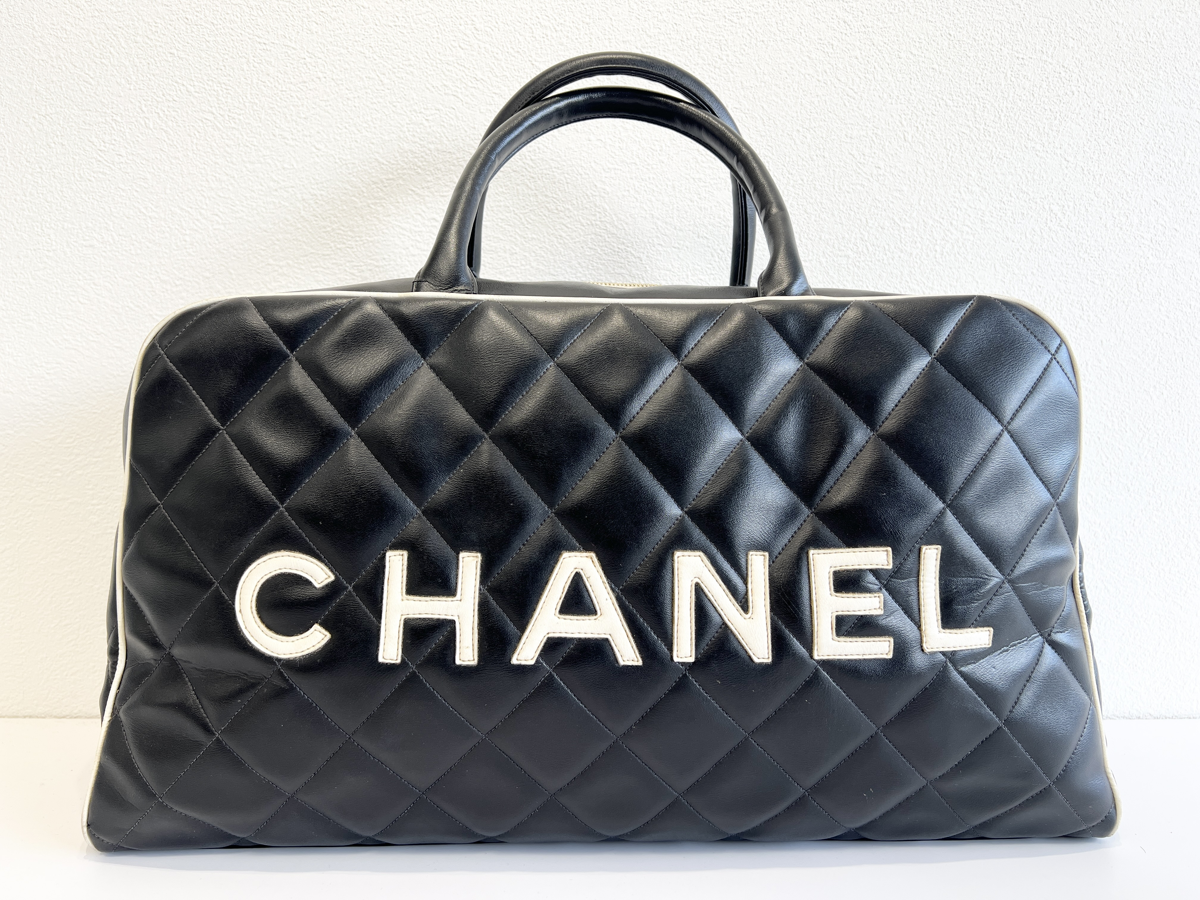 Matelassé Logo Bowling Quilted Lambskin Leather Handbag Boston Bag — view 2