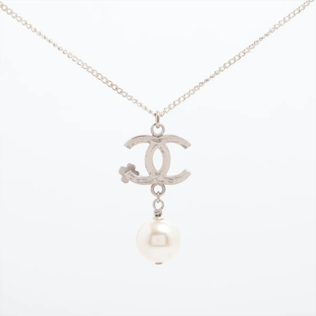 Coco Mark B13K Necklace, Metal x Faux Pearl, Silver. Shows signs of wear, — view 2