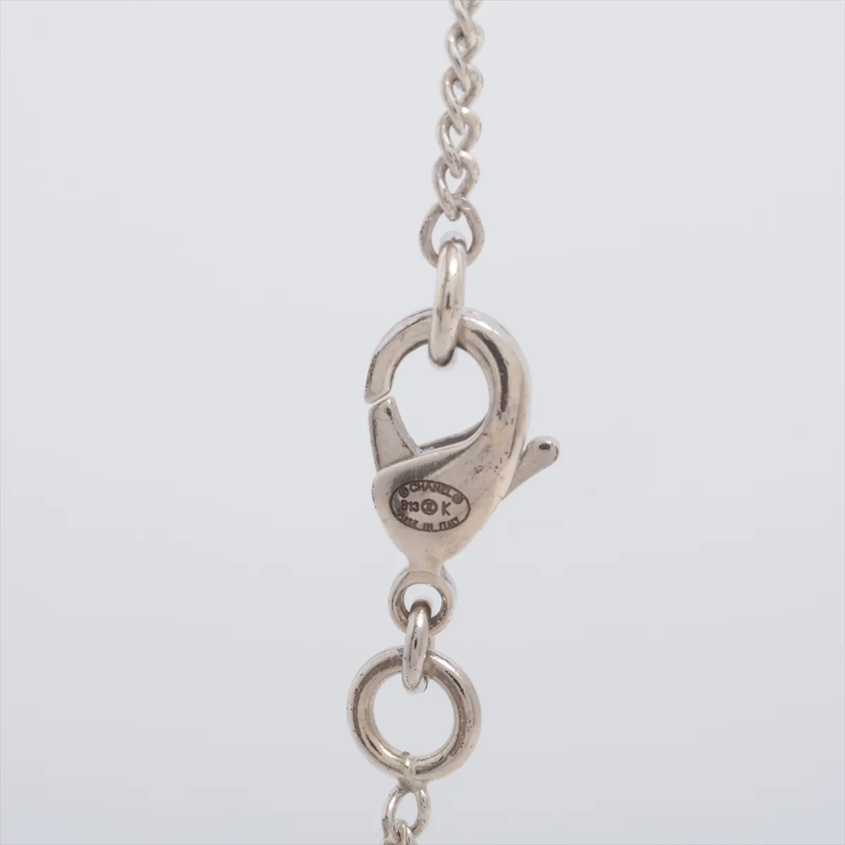 Coco Mark B13K Necklace, Metal x Faux Pearl, Silver. Shows signs of wear, — view 3