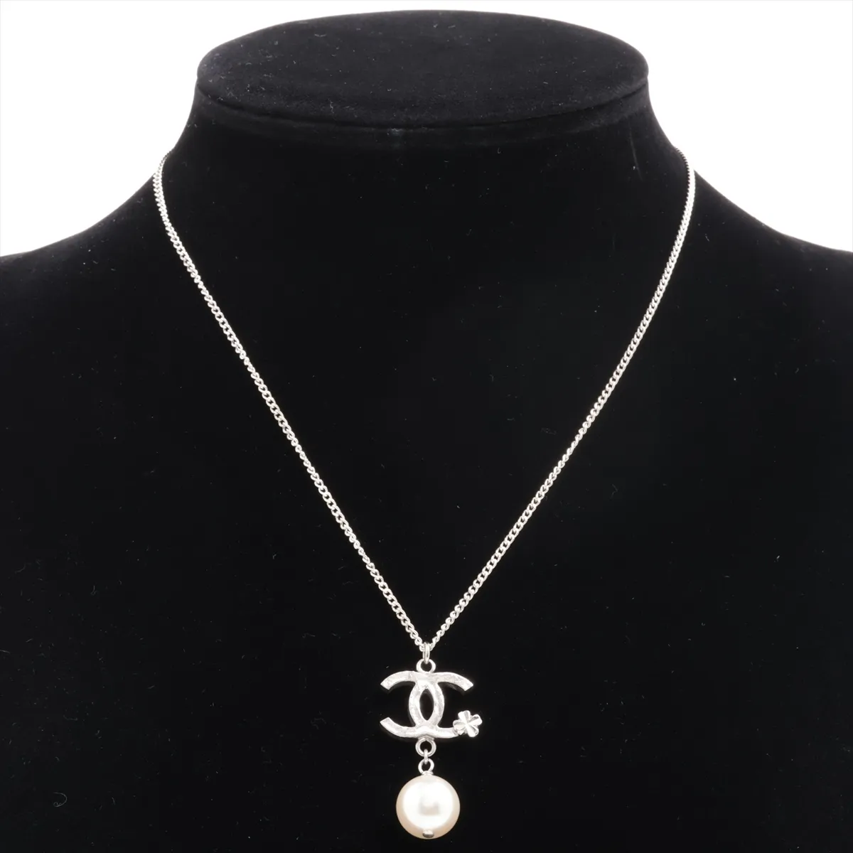 Coco Mark B13K Necklace, Metal x Faux Pearl, Silver. Shows signs of wear, — view 5