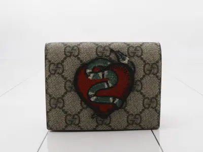 GG Supreme Snake Apple Bi-fold Wallet, Beige, Multicolor