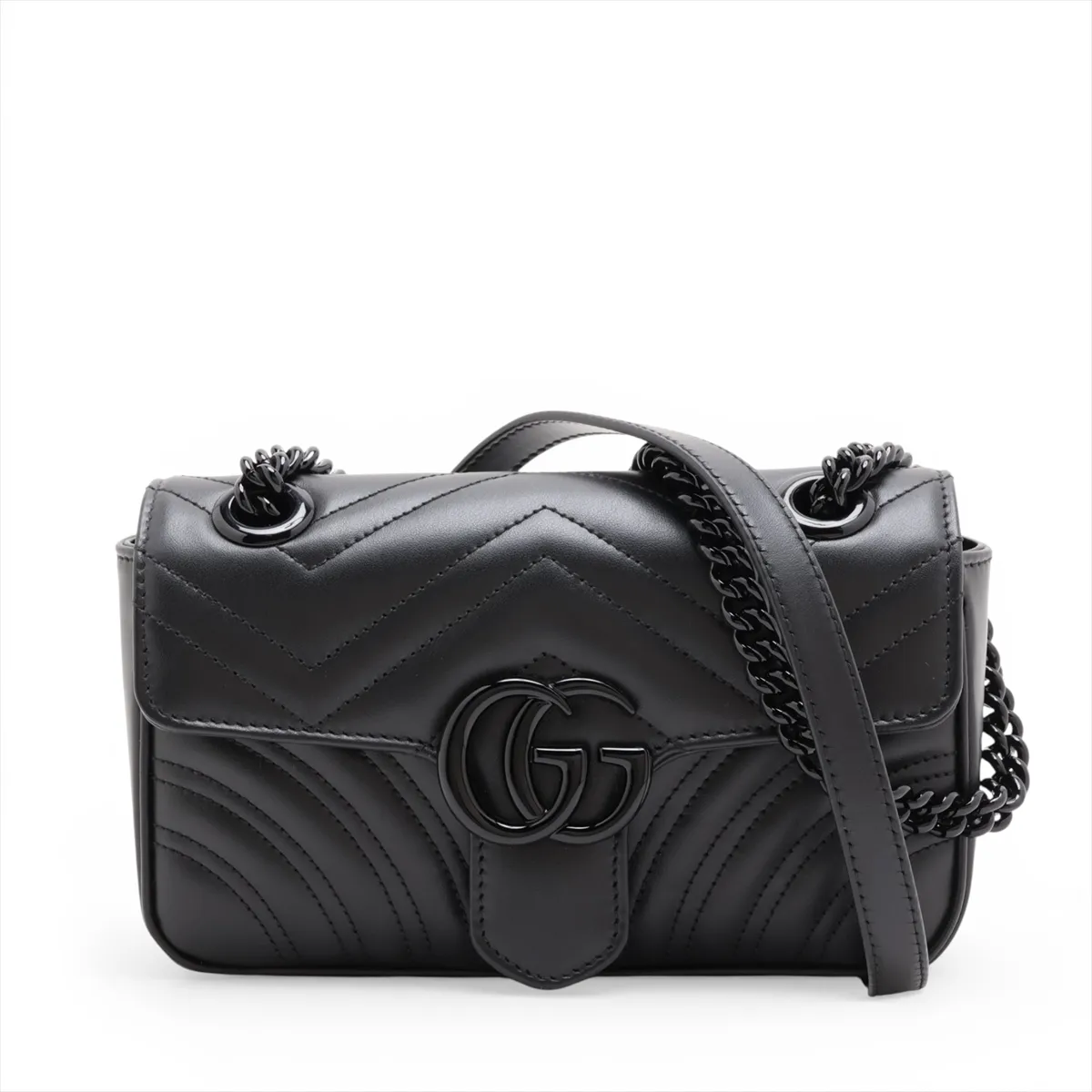 GG Marmont Leather Chain Shoulder Bag, Black, 446744