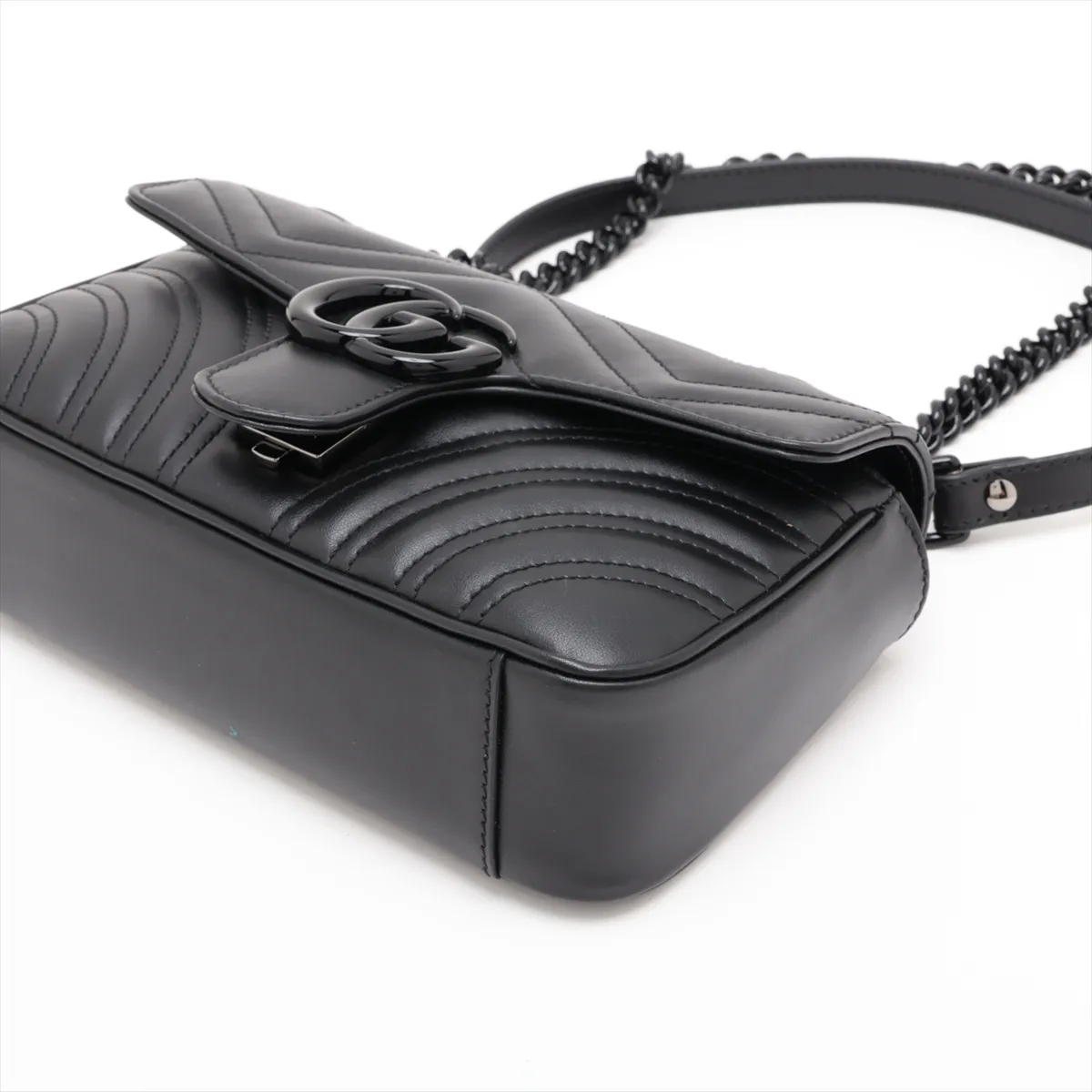 GG Marmont Leather Chain Shoulder Bag, Black, 446744 — view 3