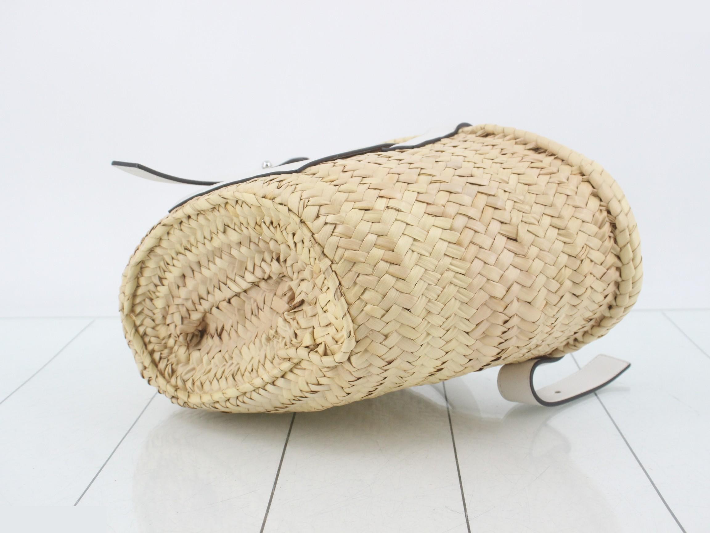 Palm leaf and calfskin anagram basket bag, brown, with dust bag. — view 6